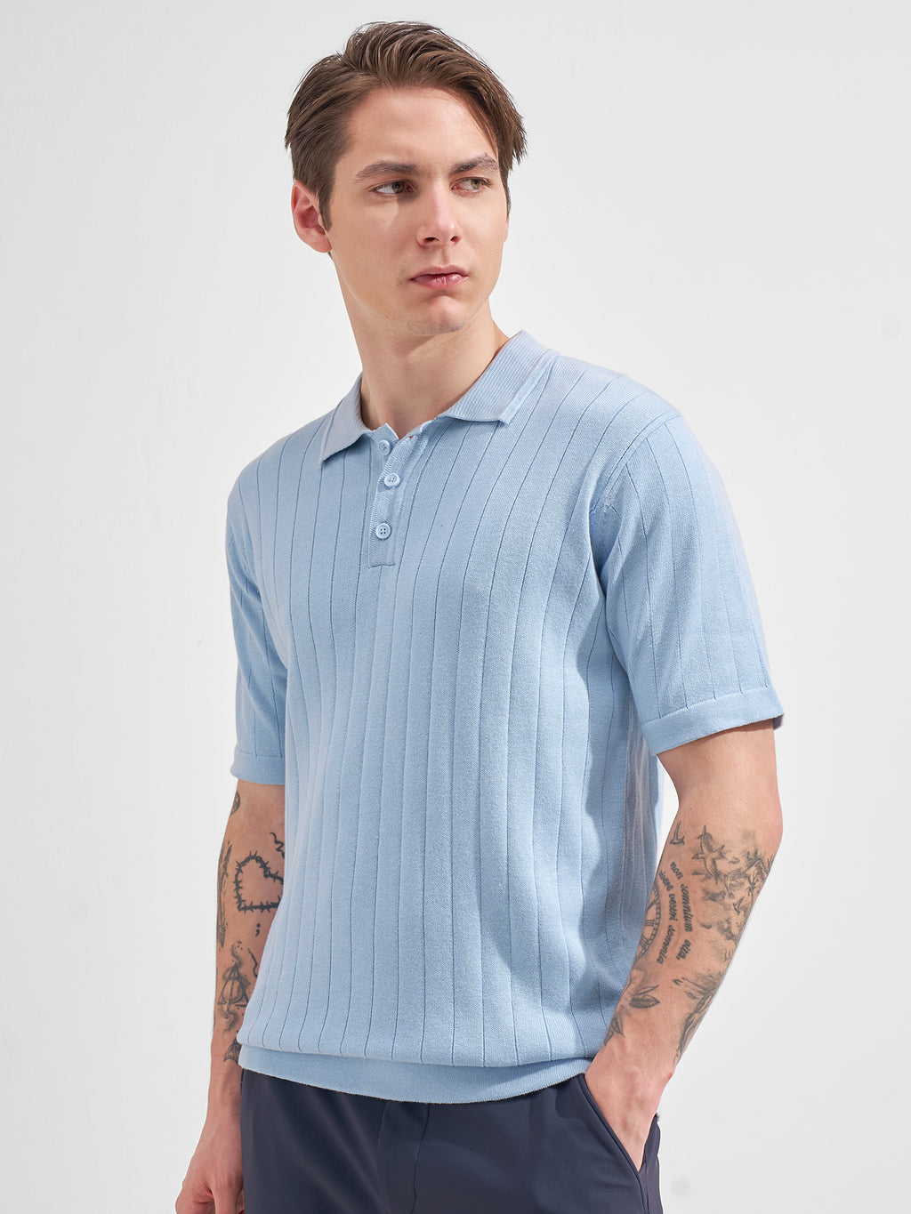 Highlander Men Blue Self Design Polo Collar  T-Shirt