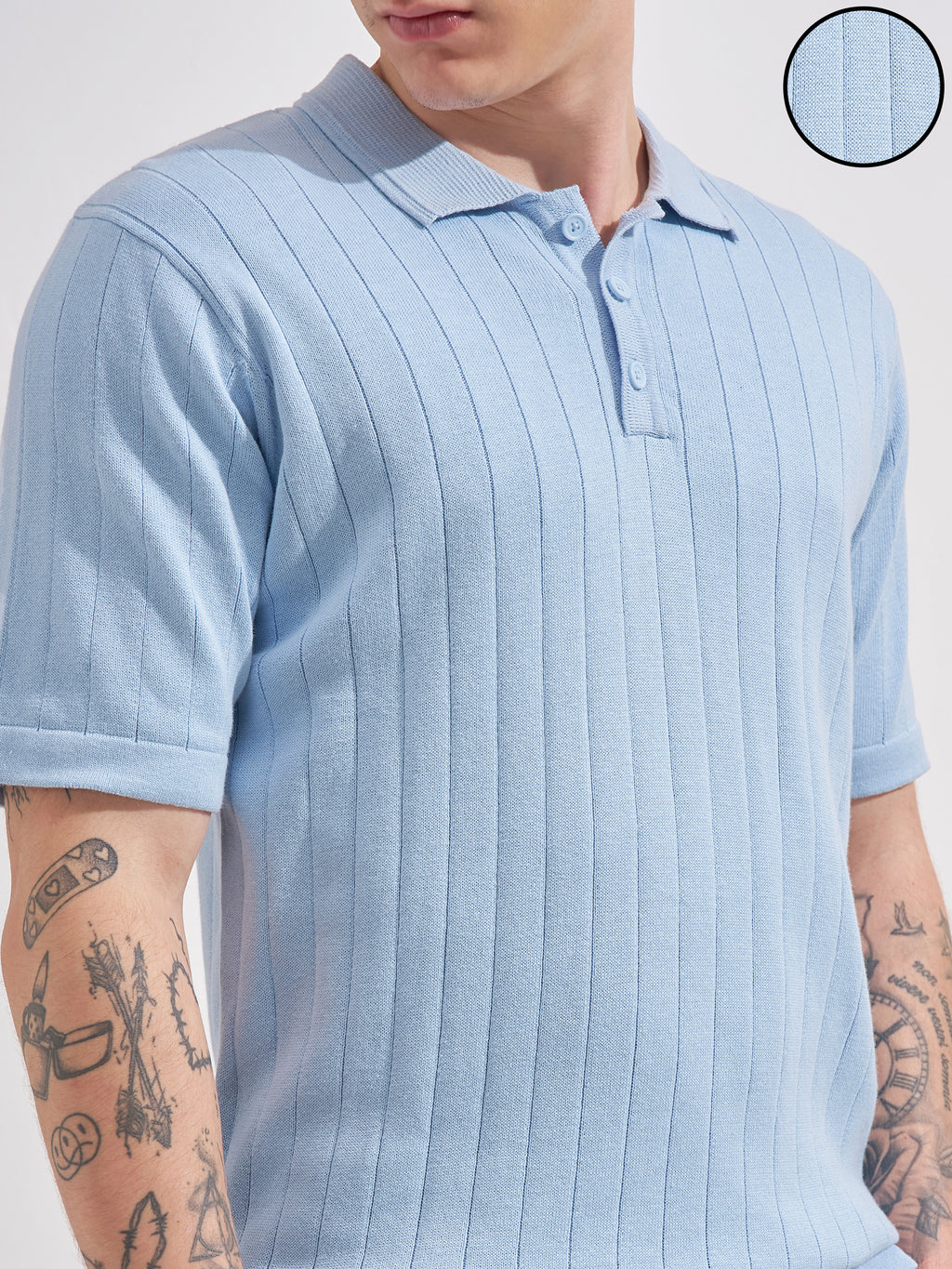 Highlander Men Blue Self Design Polo Collar  T-Shirt