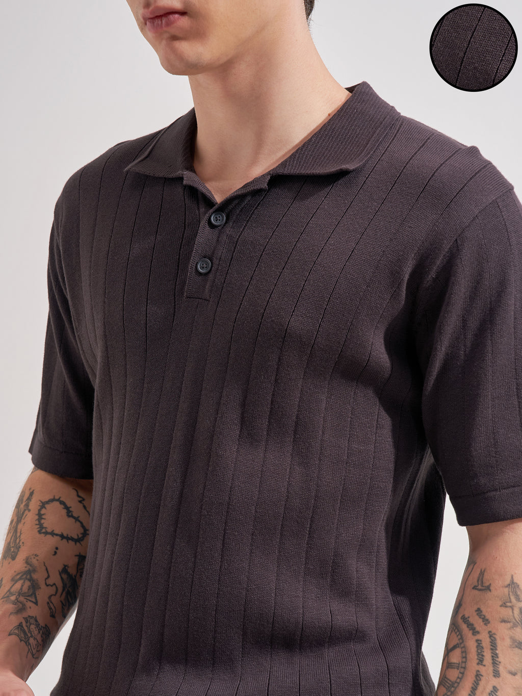 Highlander Men Brown Self Design Polo Collar  T-Shirt