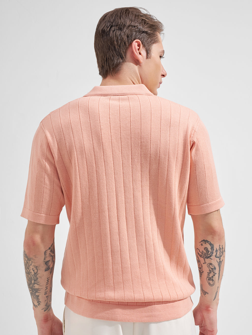 Highlander Men Pink Self Design Polo Collar  T-Shirt