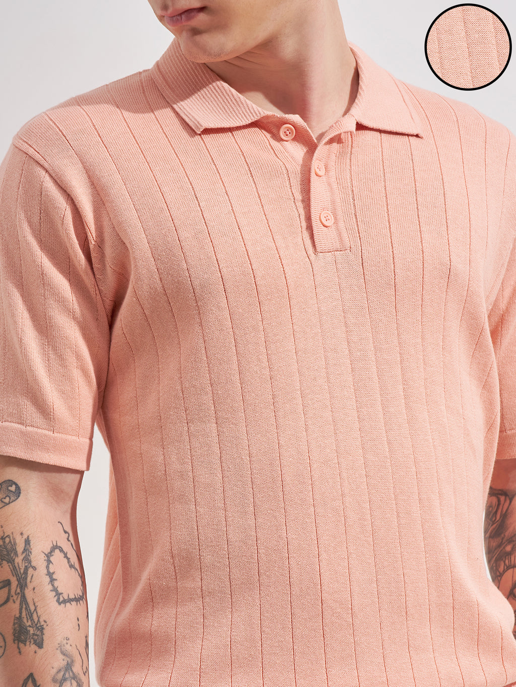 Highlander Men Pink Self Design Polo Collar  T-Shirt