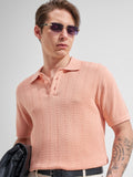 Highlander Men Pink Self Design Polo Collar  T-Shirt