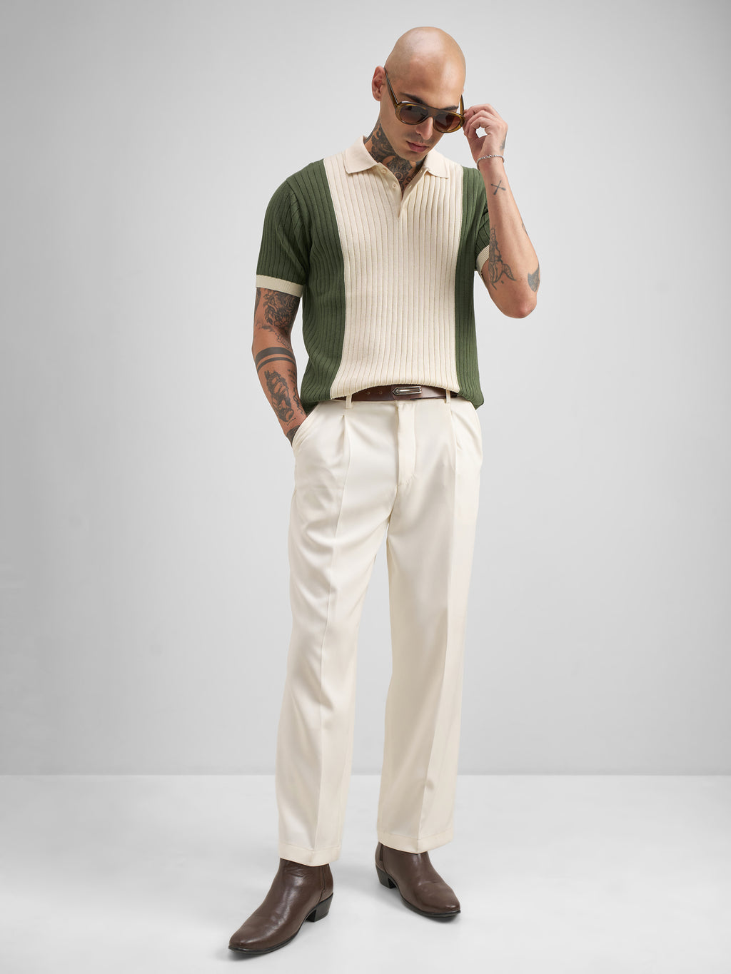 Highlander Men Olive Self Design Polo Collar T-Shirt - Olive - Image 2