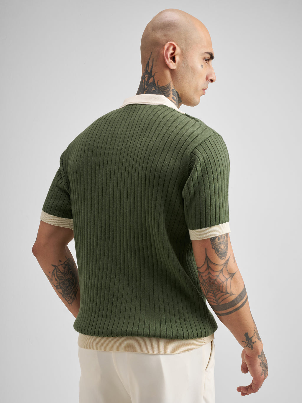 Highlander Men Olive Self Design Polo Collar T-Shirt - Olive - Image 3