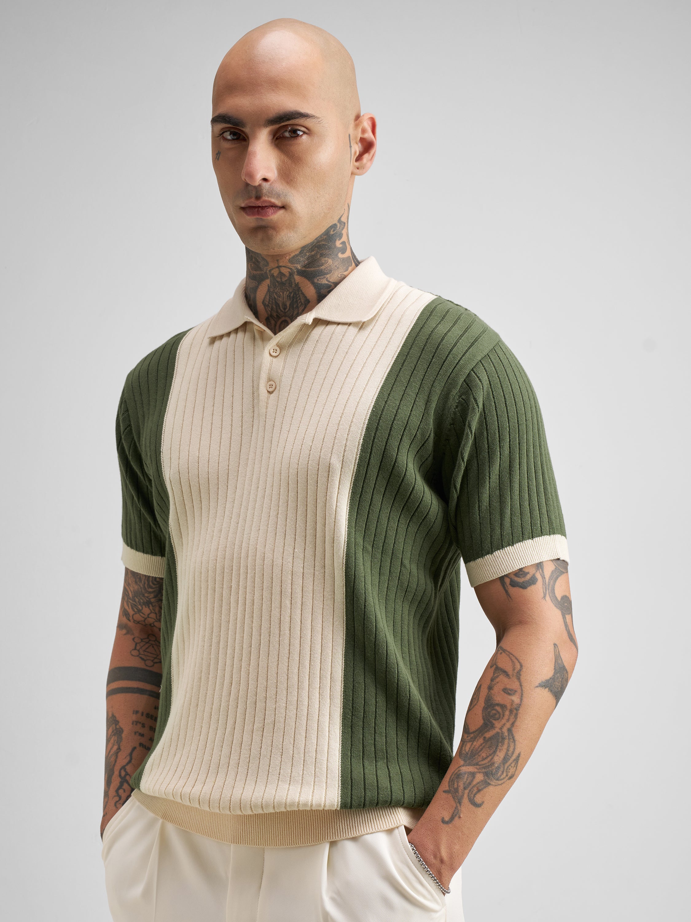 Highlander Men Olive Self Design Polo Collar T-Shirt - Olive - Image 4