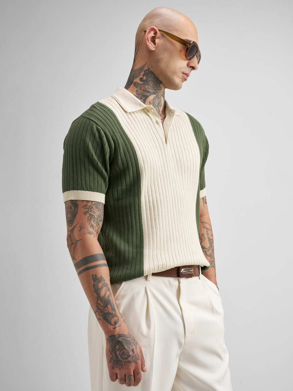 Highlander Men Olive Self Design Polo Collar T-Shirt - Olive - Image 6