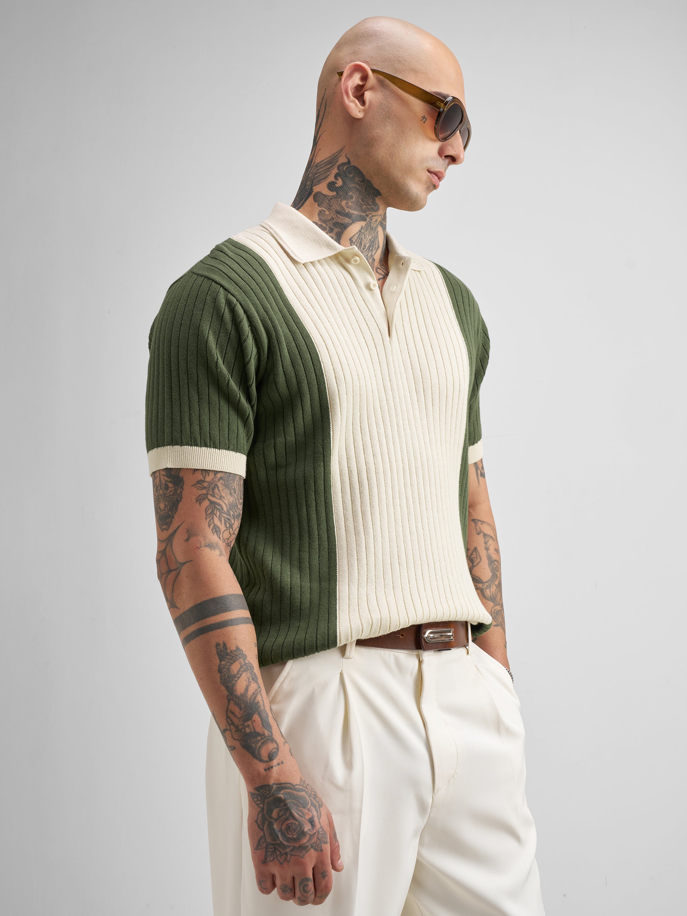 Highlander Men Olive Self Design Polo Collar T-Shirt - Olive - Image 6