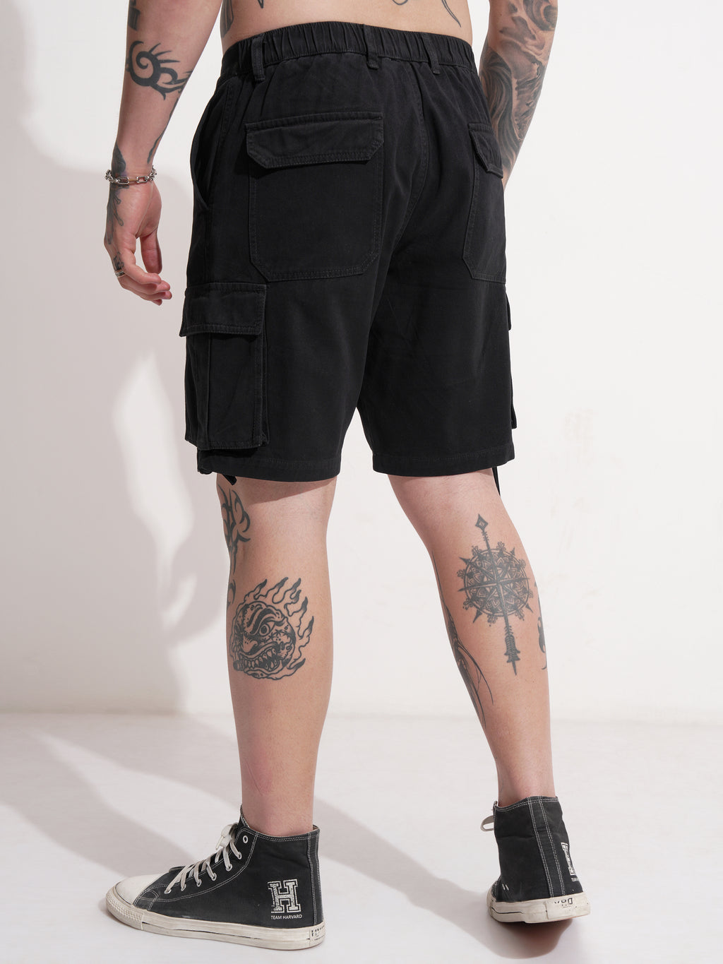 Highlander Men Black Relaxed Fit Cargo Shorts - Black - Image 3