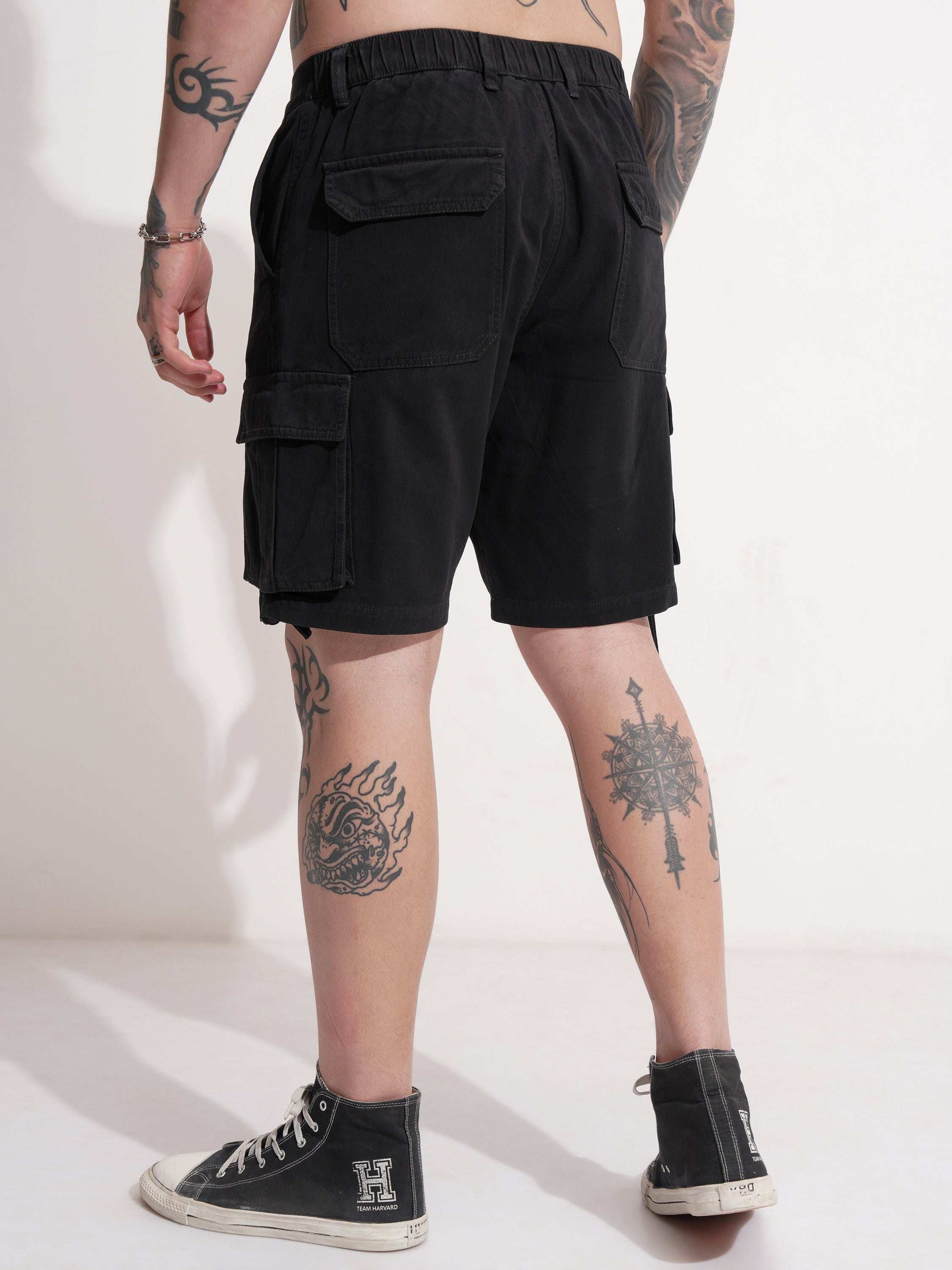 Highlander Men Black Relaxed Fit Cargo Shorts - Black - Image 3