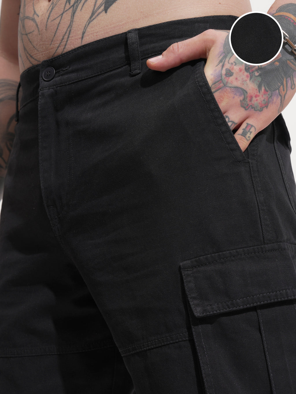 Highlander Men Black Relaxed Fit Cargo Shorts - Black - Image 5