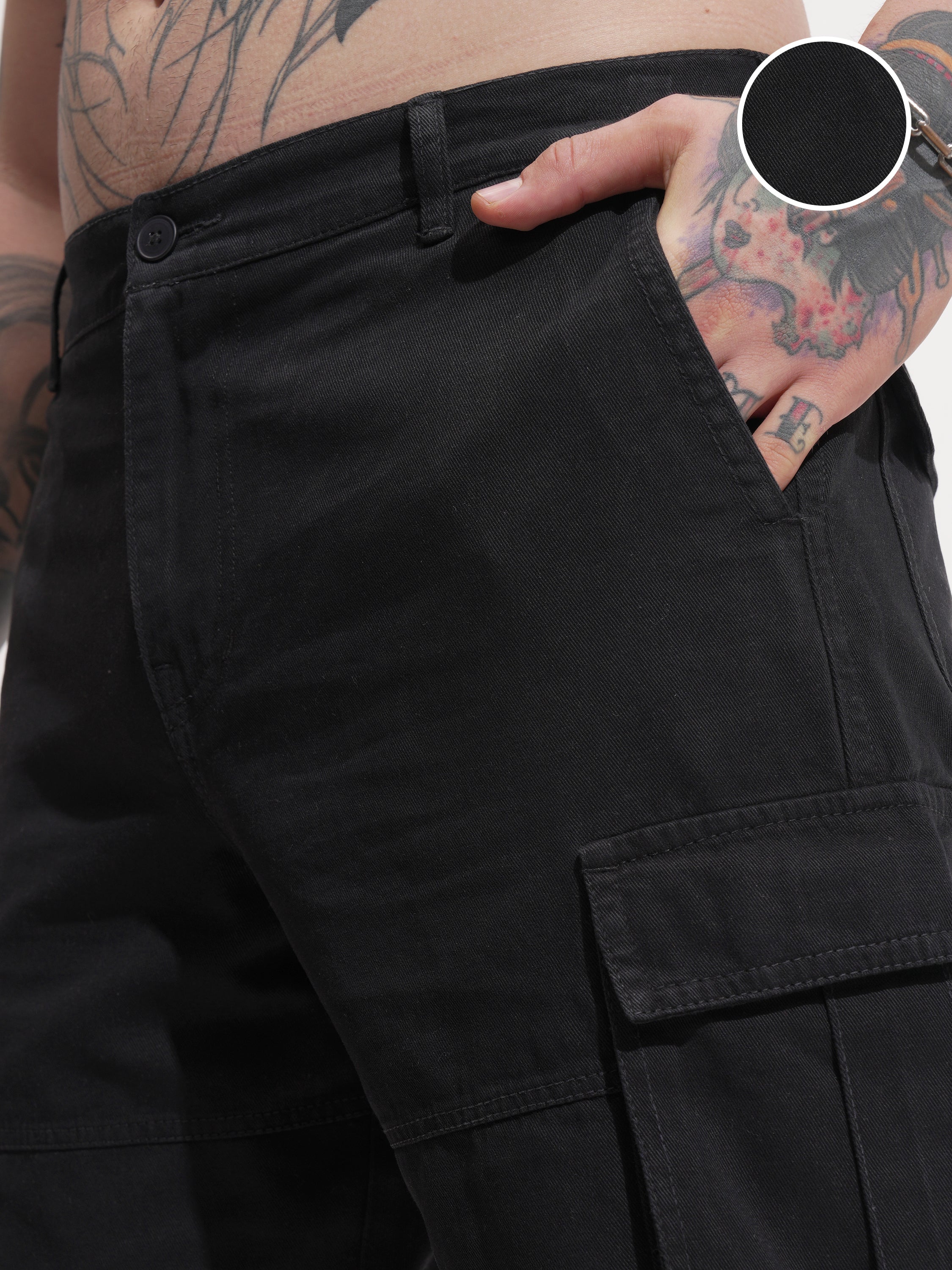 Highlander Men Black Relaxed Fit Cargo Shorts - Black - Image 5