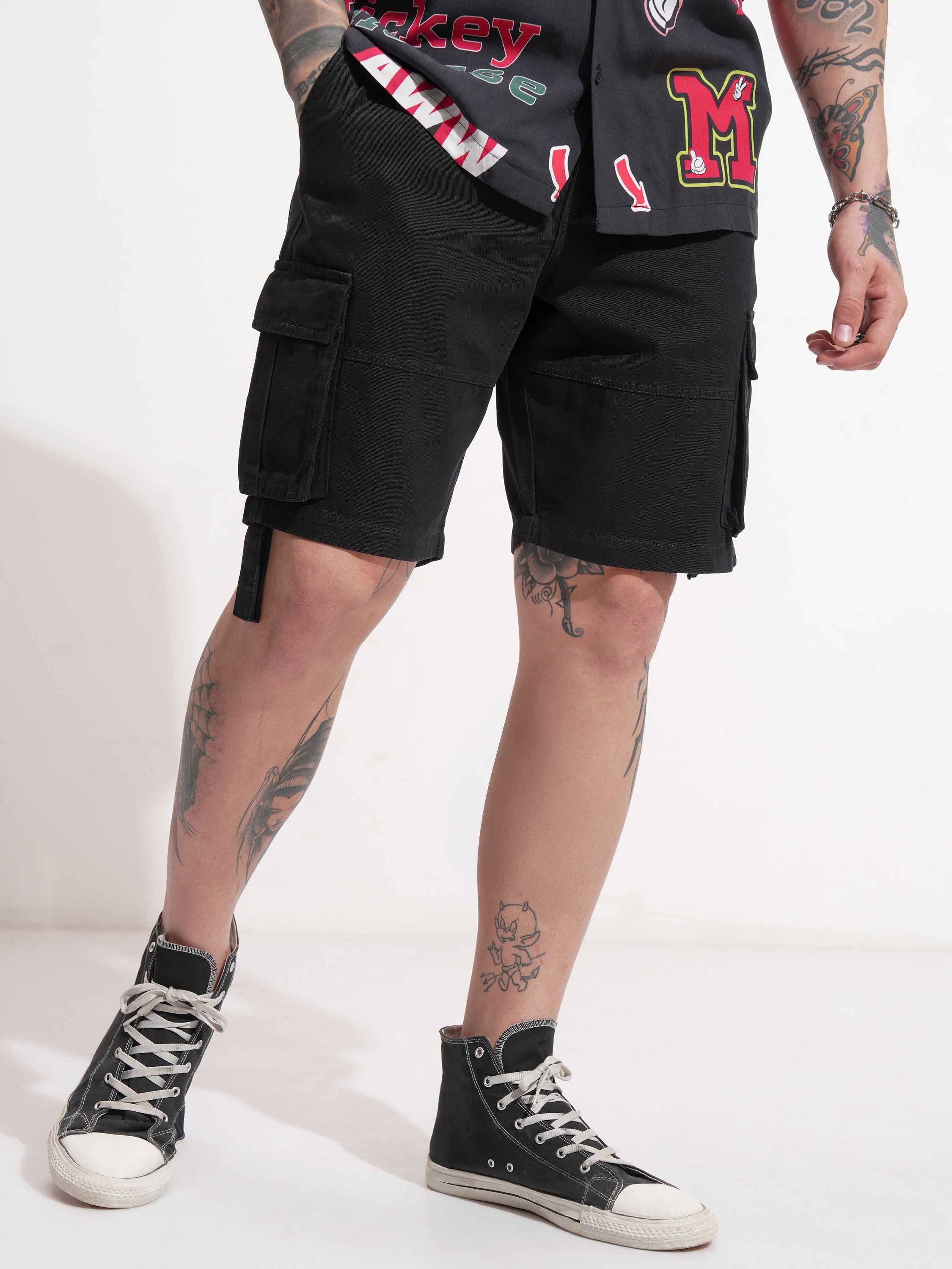 Highlander Men Black Relaxed Fit Cargo Shorts - Black - Image 6