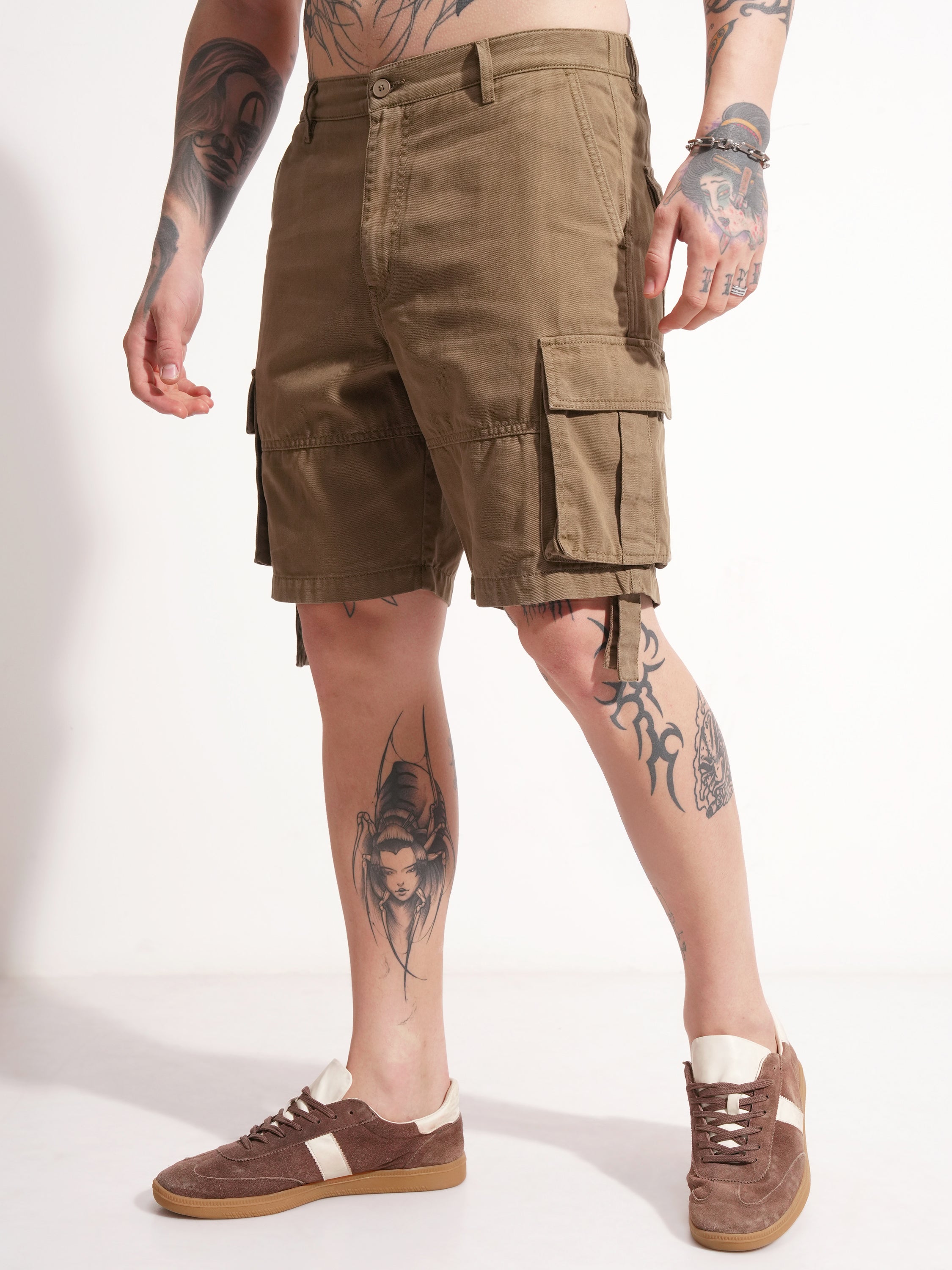 Highlander Men Brown Regular Fit Cargo Shorts - Brown - Image 4