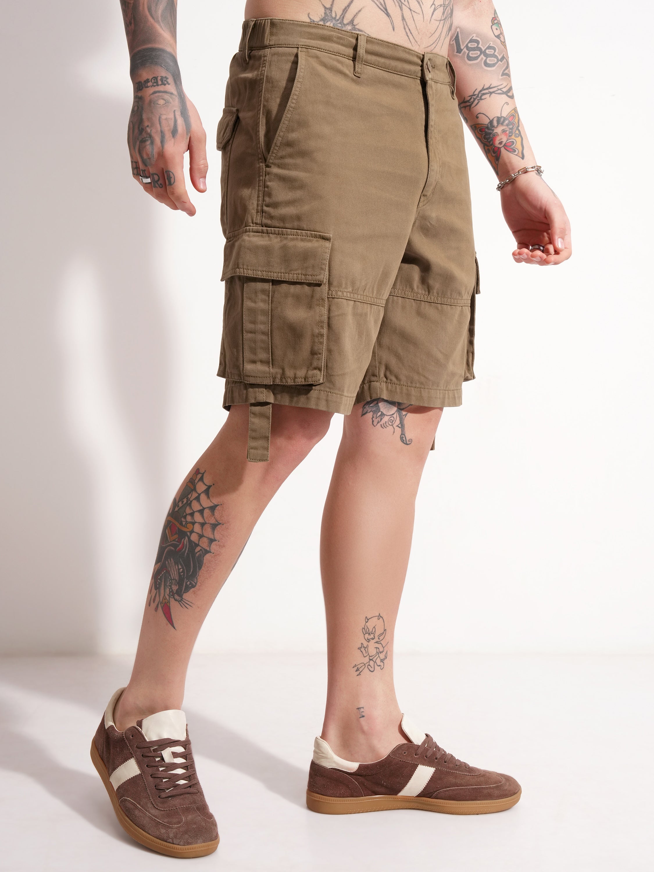 Highlander Men Brown Regular Fit Cargo Shorts - Brown - Image 6