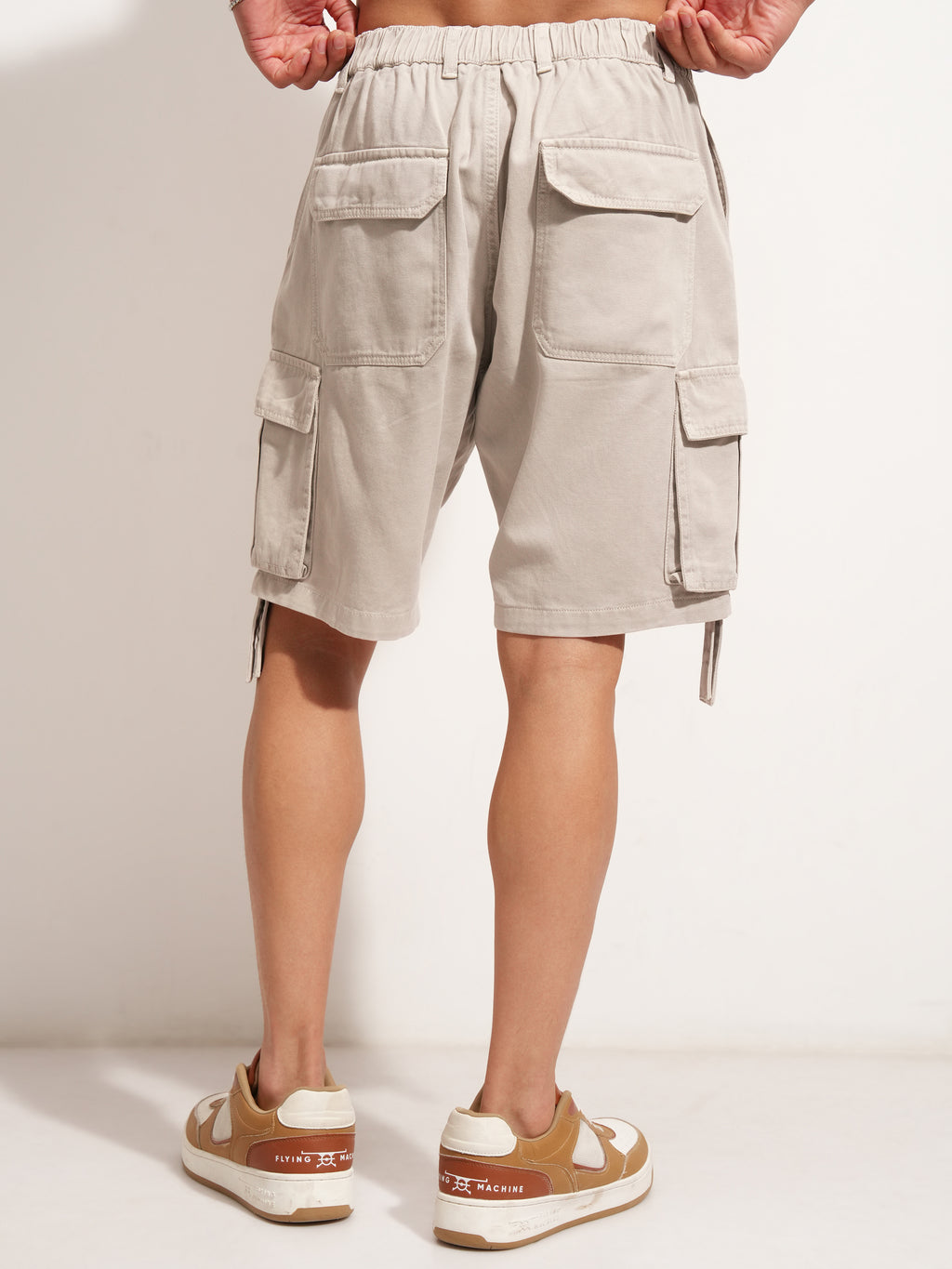 Highlander Men Silver Relaxed Fit Cargo Shorts - Silver - Image 3