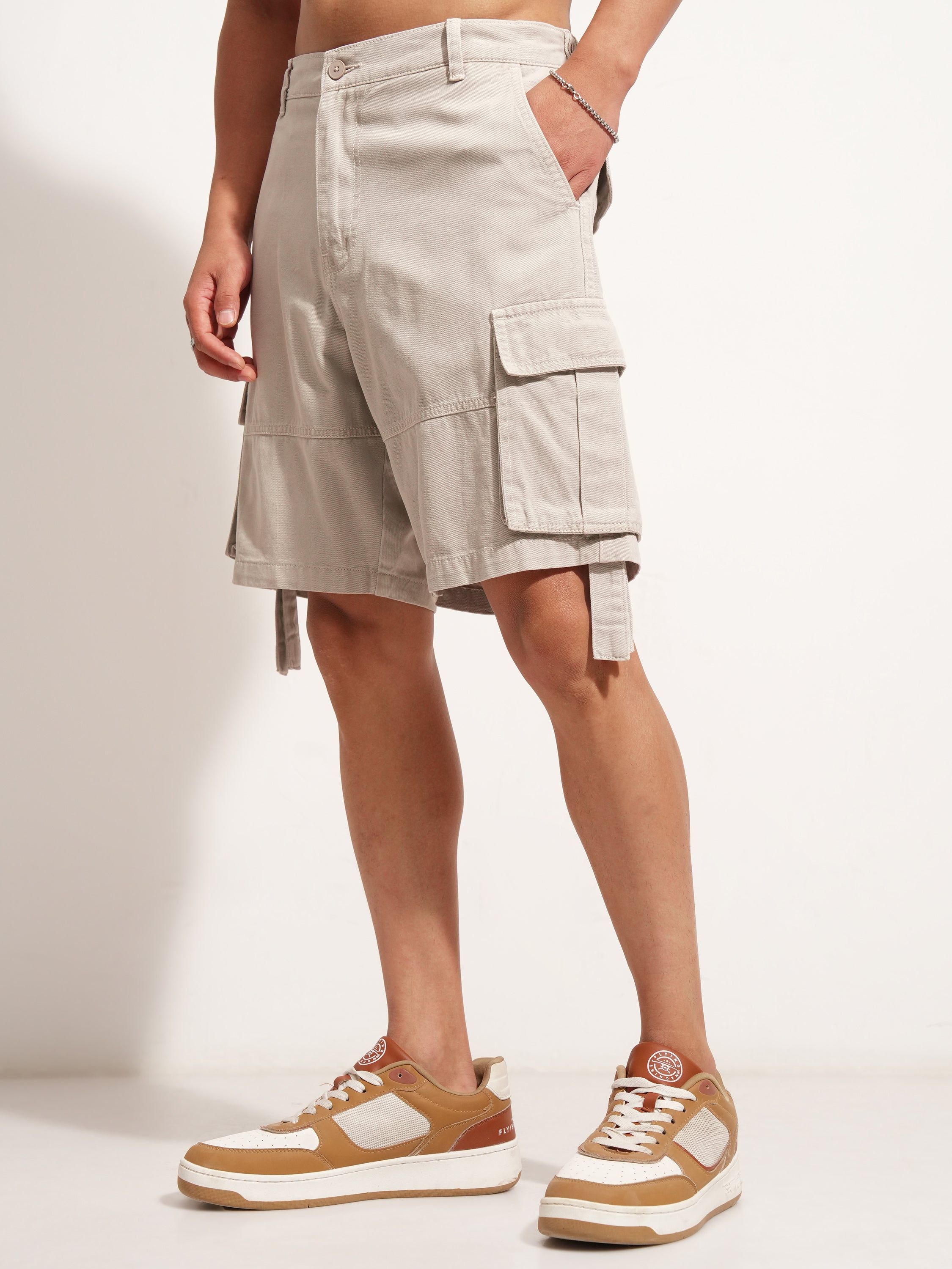 Highlander Men Silver Relaxed Fit Cargo Shorts - Silver - Image 4