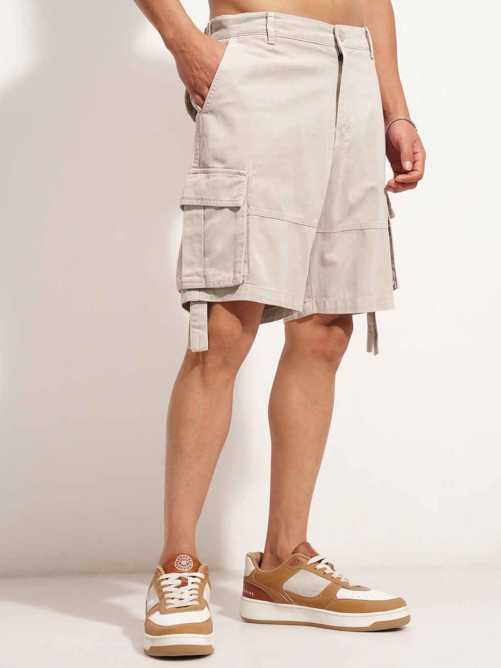 Highlander Men Silver Relaxed Fit Cargo Shorts - Silver - Image 6