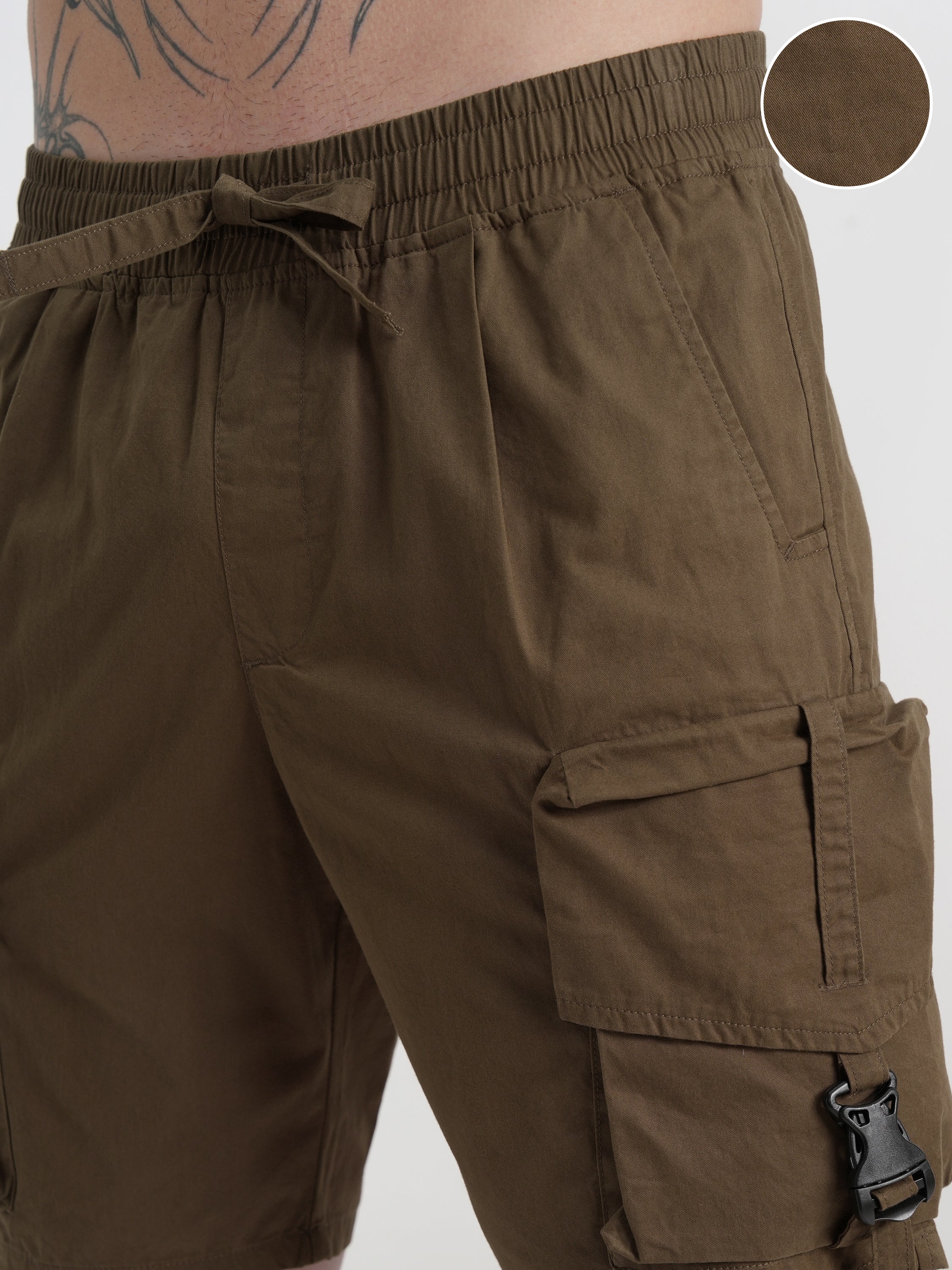 Highlander Men Brown Slim Fit Cargo Shorts - Brown - Image 5