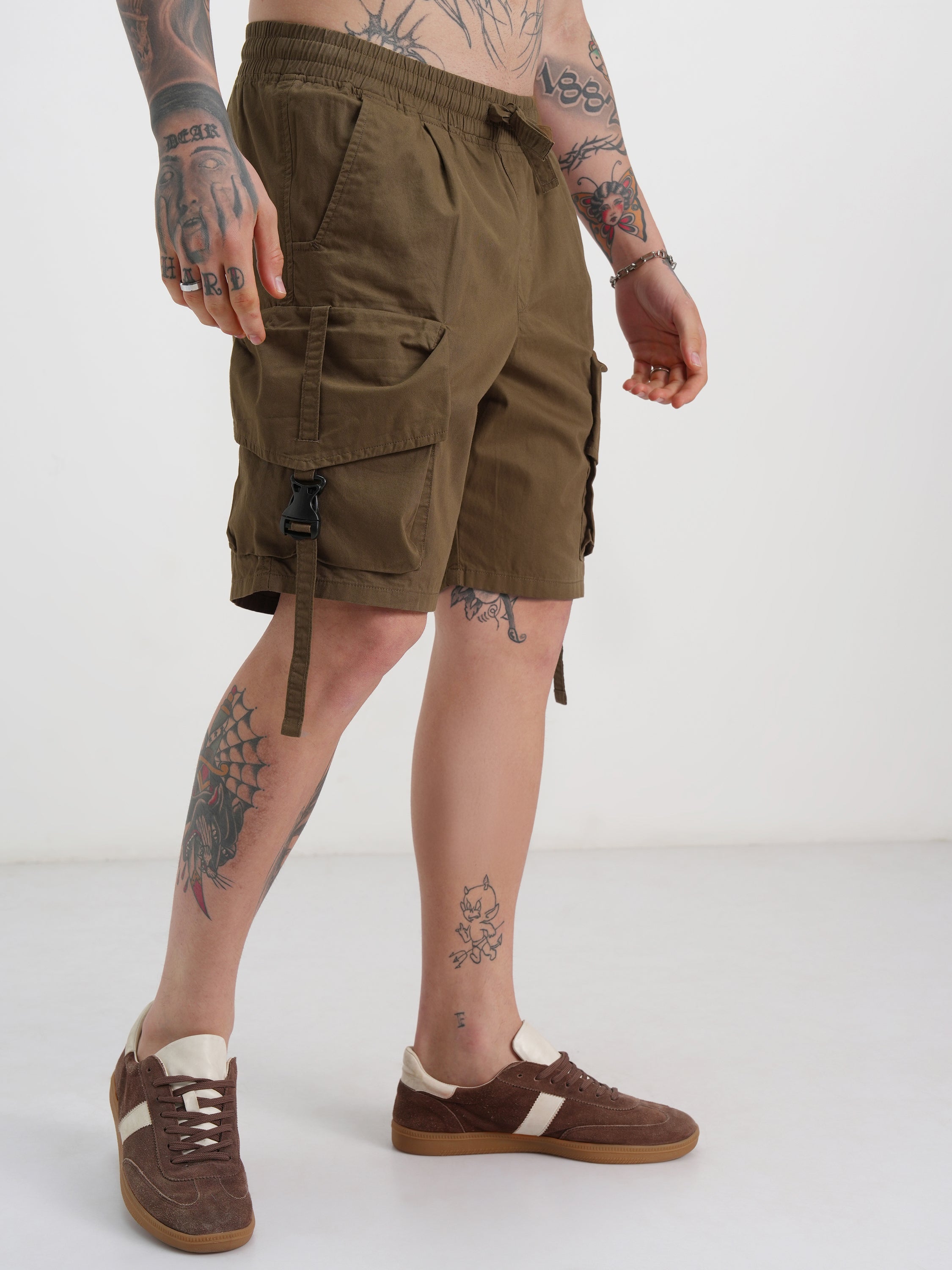 Highlander Men Brown Slim Fit Cargo Shorts - Brown - Image 6