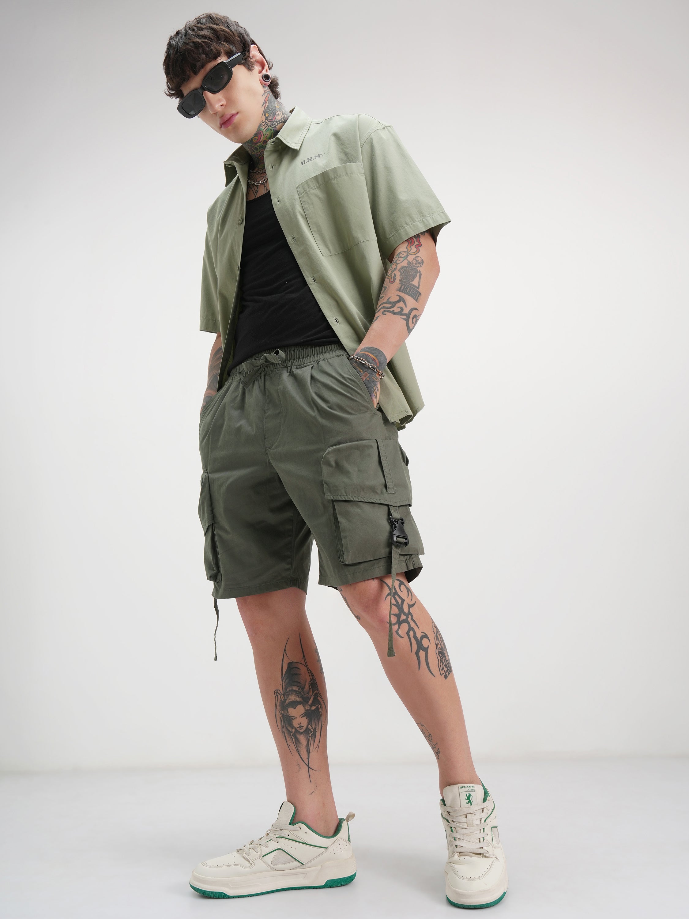 Highlander Men Olive Slim Fit Cargo Shorts - Olive - Image 2
