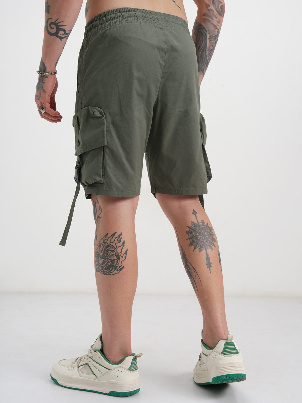 Highlander Men Olive Slim Fit Cargo Shorts - Olive - Image 3