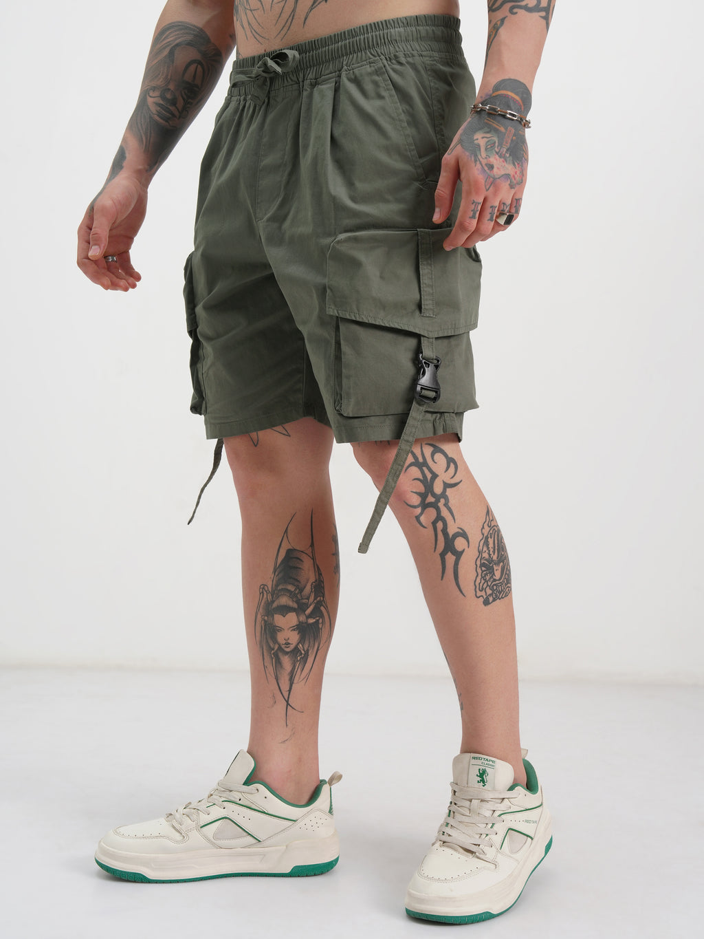 Highlander Men Olive Slim Fit Cargo Shorts - Olive - Image 4