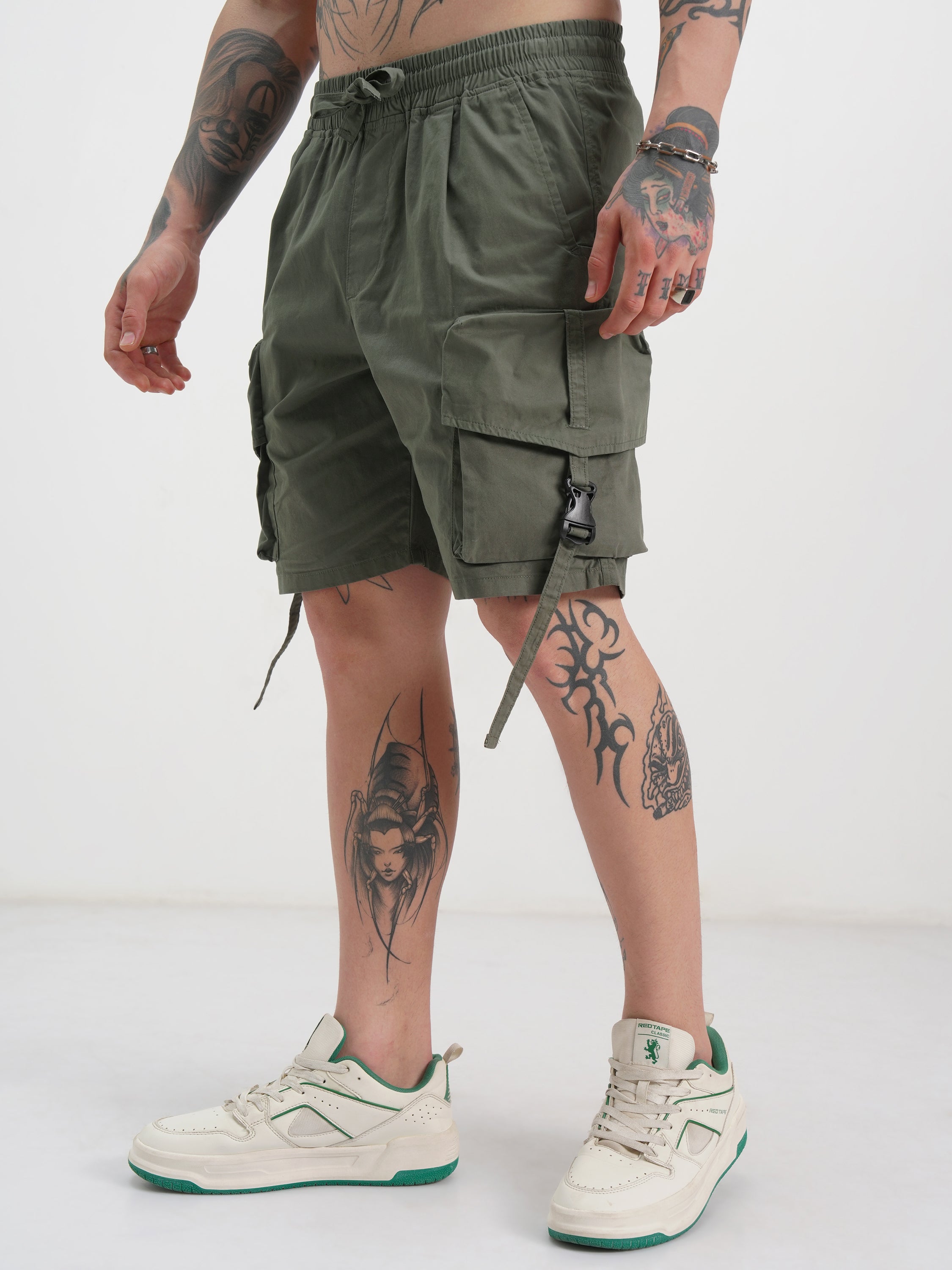 Highlander Men Olive Slim Fit Cargo Shorts - Olive - Image 4