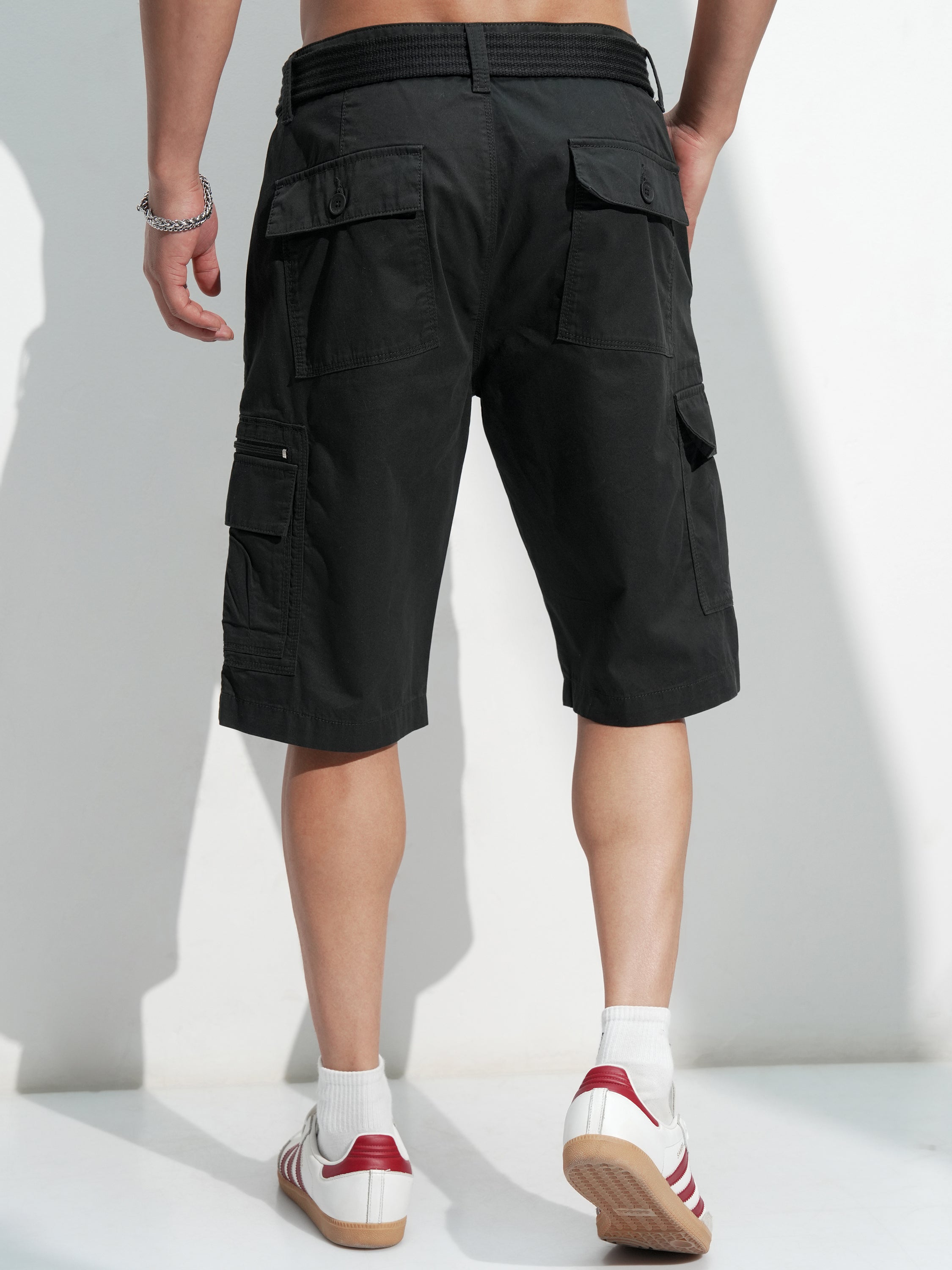 Highlander Men Black Regular Fit Cargo Shorts - Black - Image 3