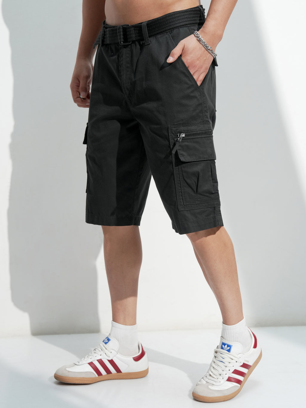 Highlander Men Black Regular Fit Cargo Shorts - Black - Image 4
