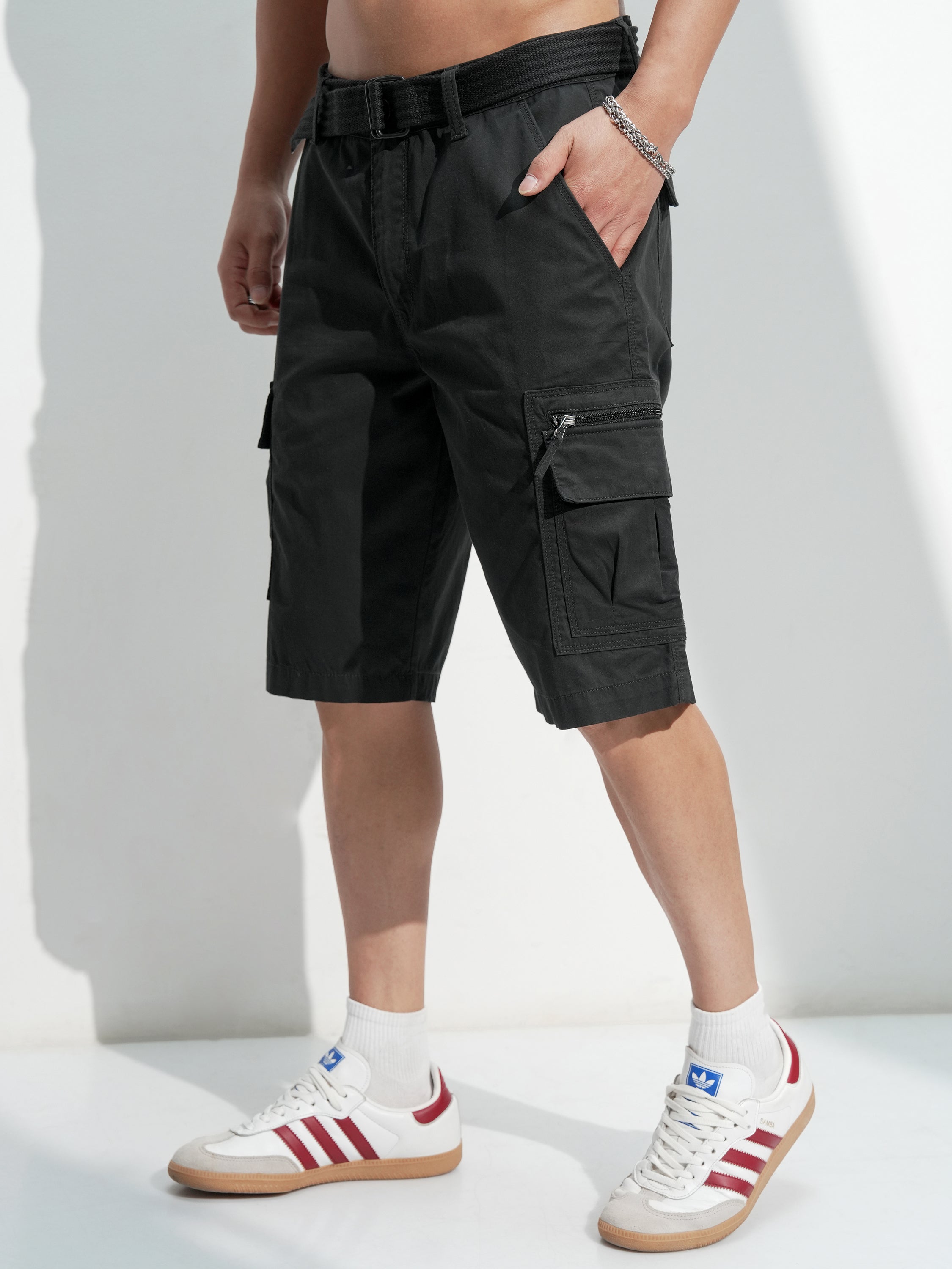 Highlander Men Black Regular Fit Cargo Shorts - Black - Image 4