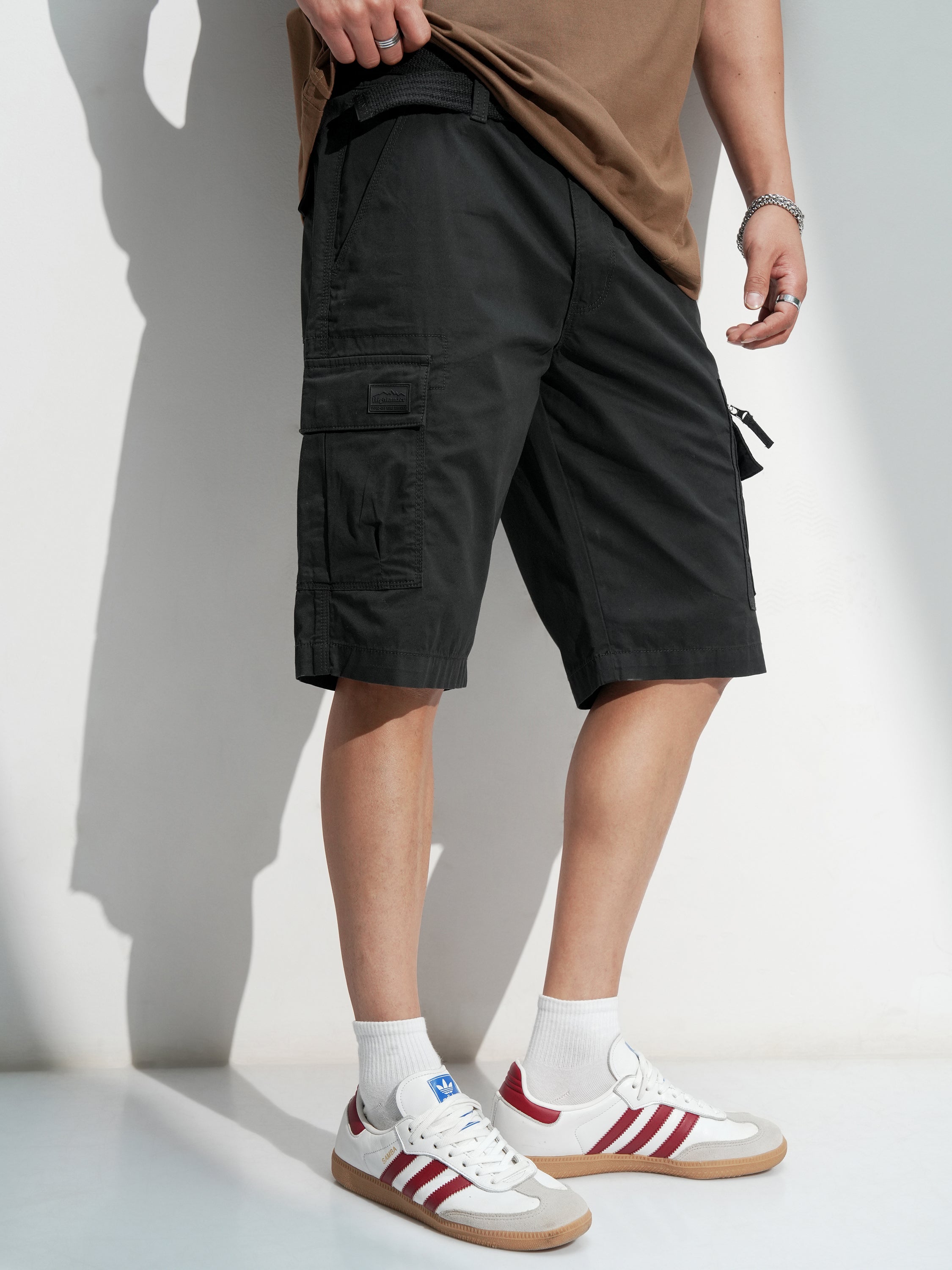 Highlander Men Black Regular Fit Cargo Shorts - Black - Image 6