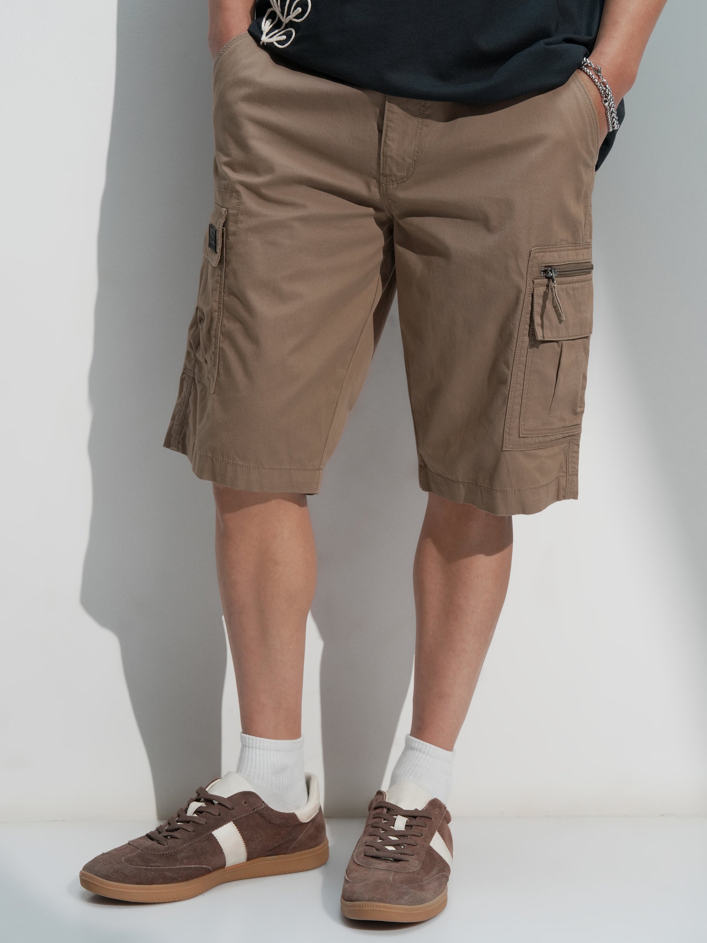 Highlander Men Brown Regular Fit Cargo Shorts - Brown - Image 1