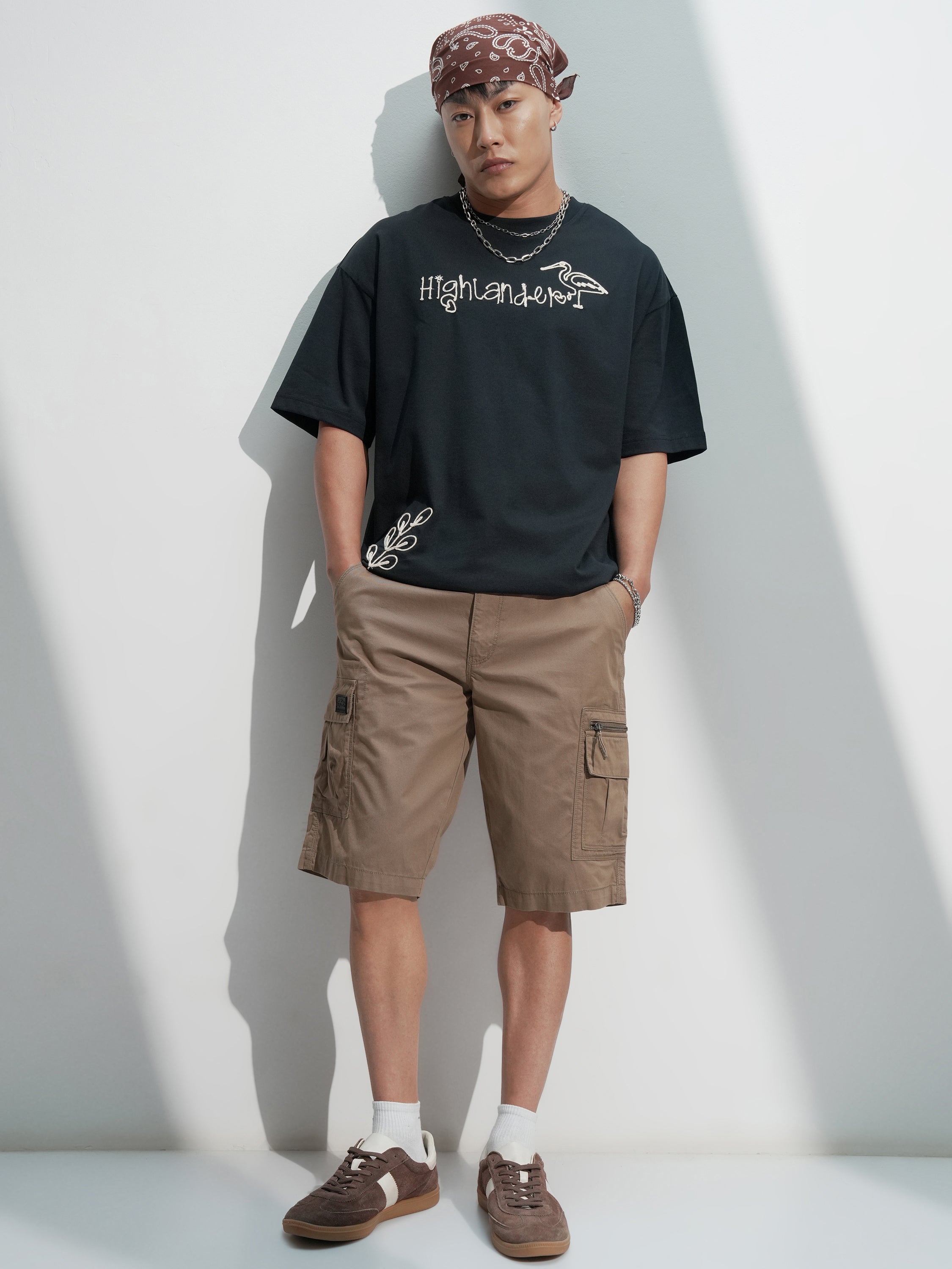 Highlander Men Brown Regular Fit Cargo Shorts - Brown - Image 2