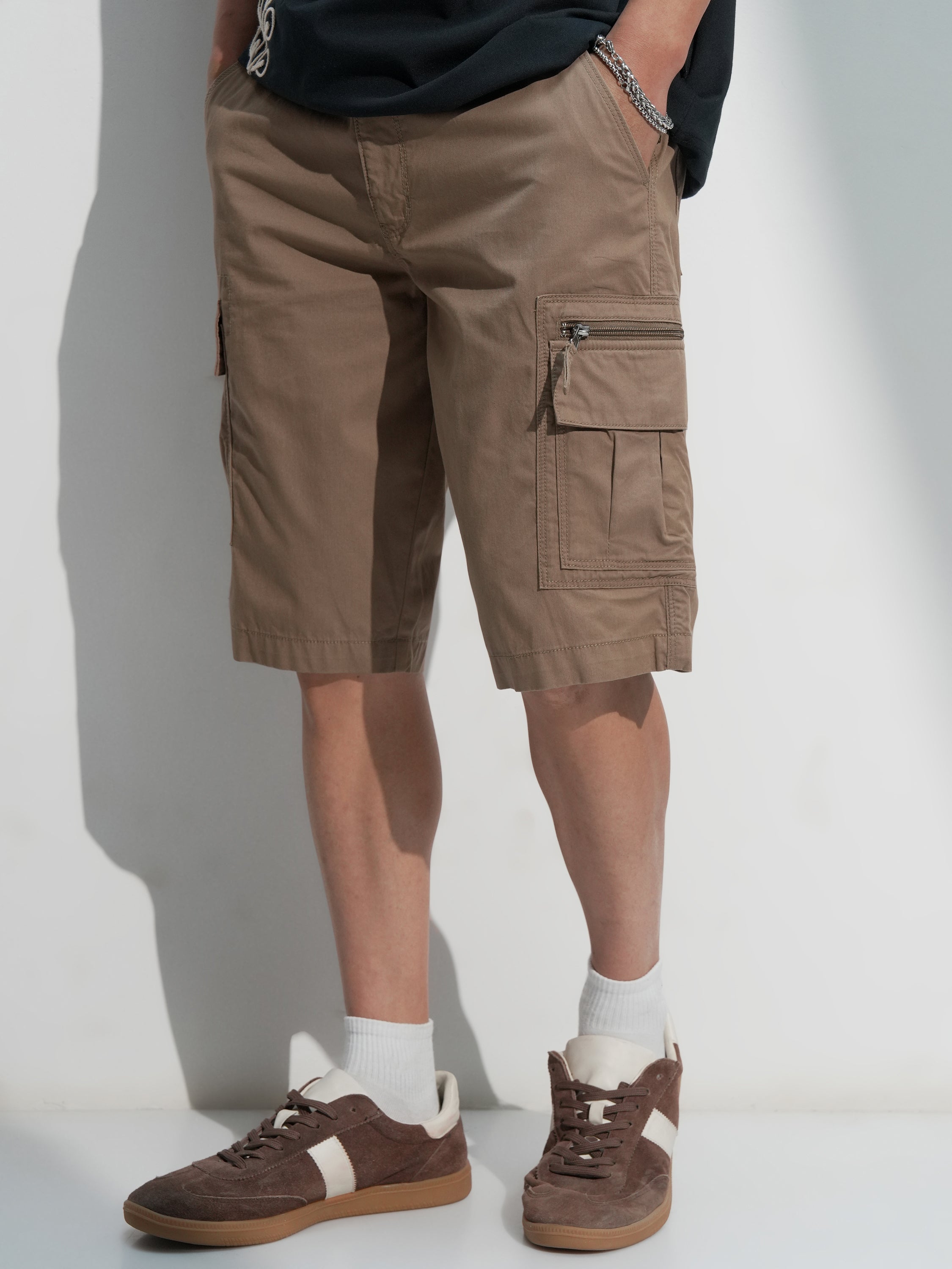 Highlander Men Brown Regular Fit Cargo Shorts - Brown - Image 4