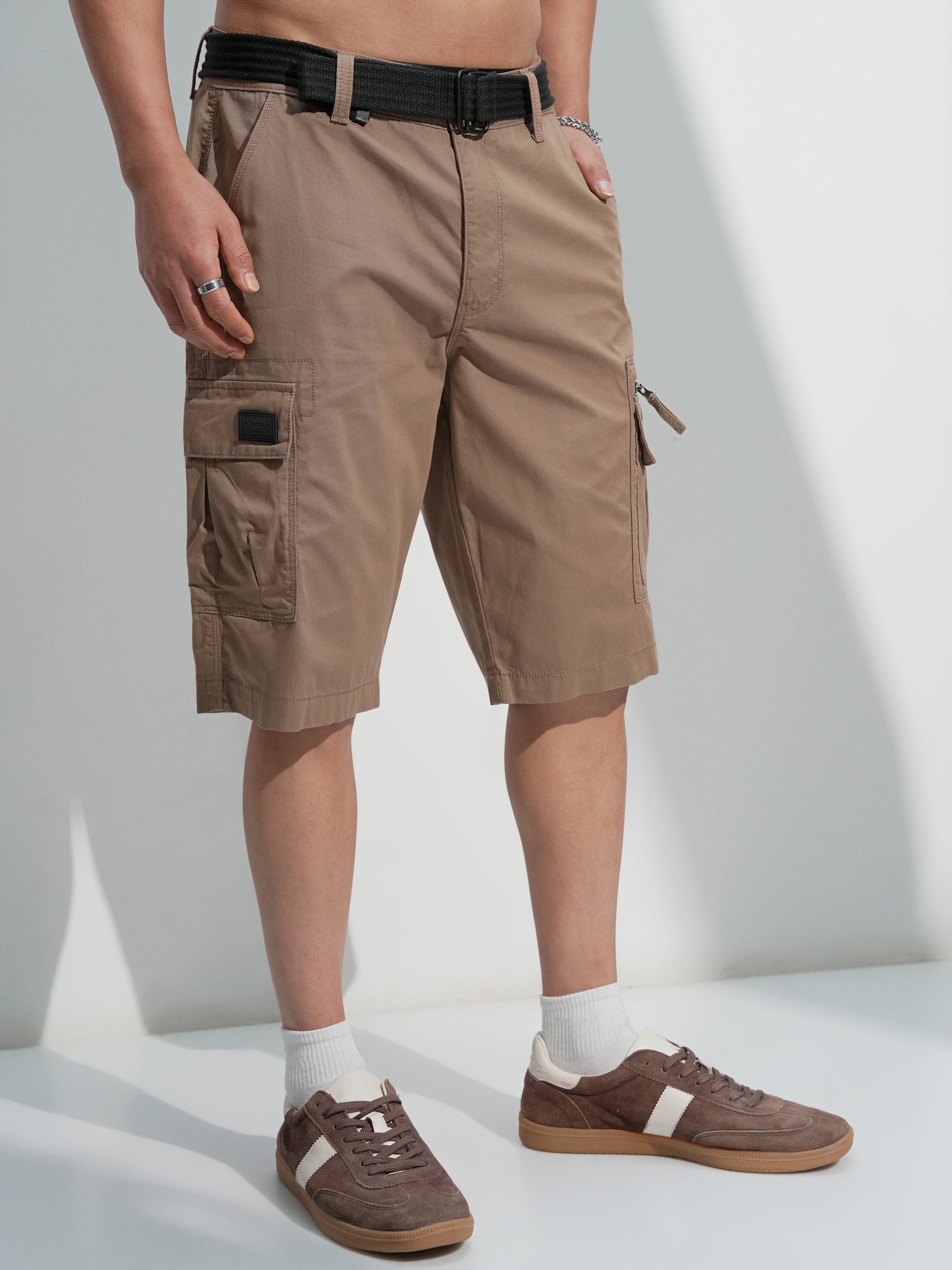 Highlander Men Brown Regular Fit Cargo Shorts - Brown - Image 6