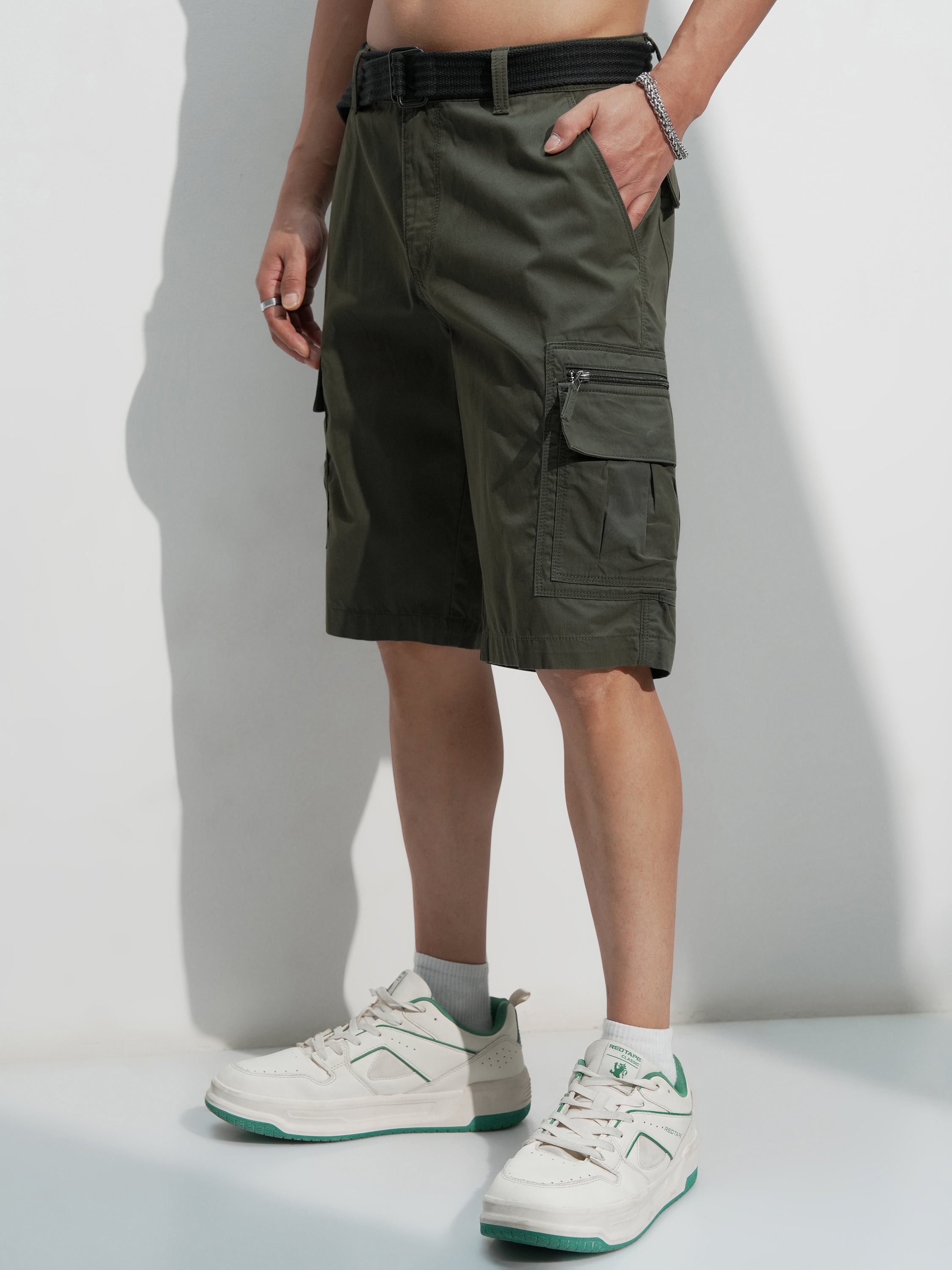 Highlander Men Black Regular Fit Cargo Shorts - Black - Image 4