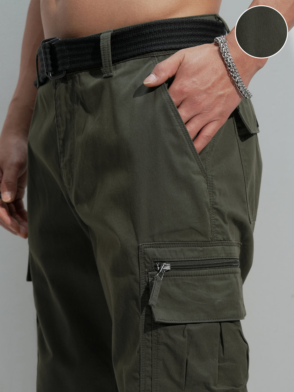 Highlander Men Black Regular Fit Cargo Shorts - Black - Image 5