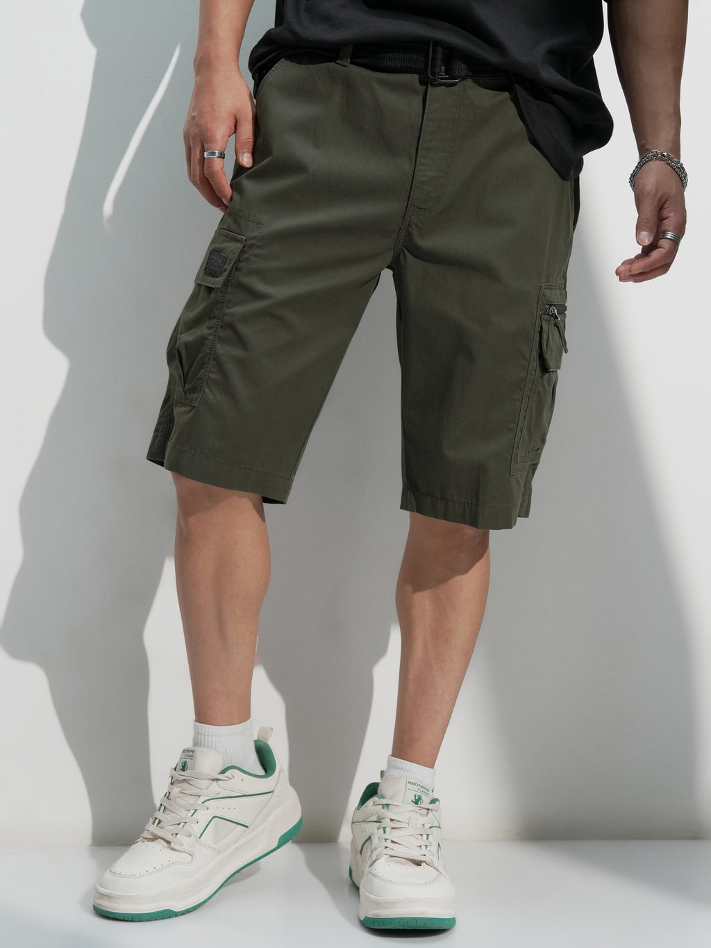 Highlander Men Black Regular Fit Cargo Shorts - Black - Image 6