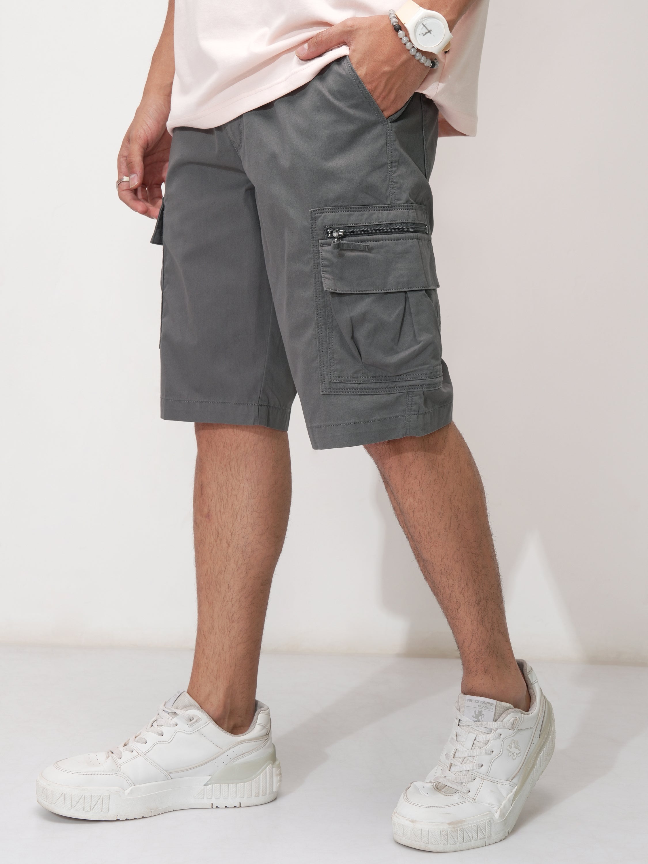 Highlander Men Grey Regular Fit Cargo Shorts - Grey - Image 4