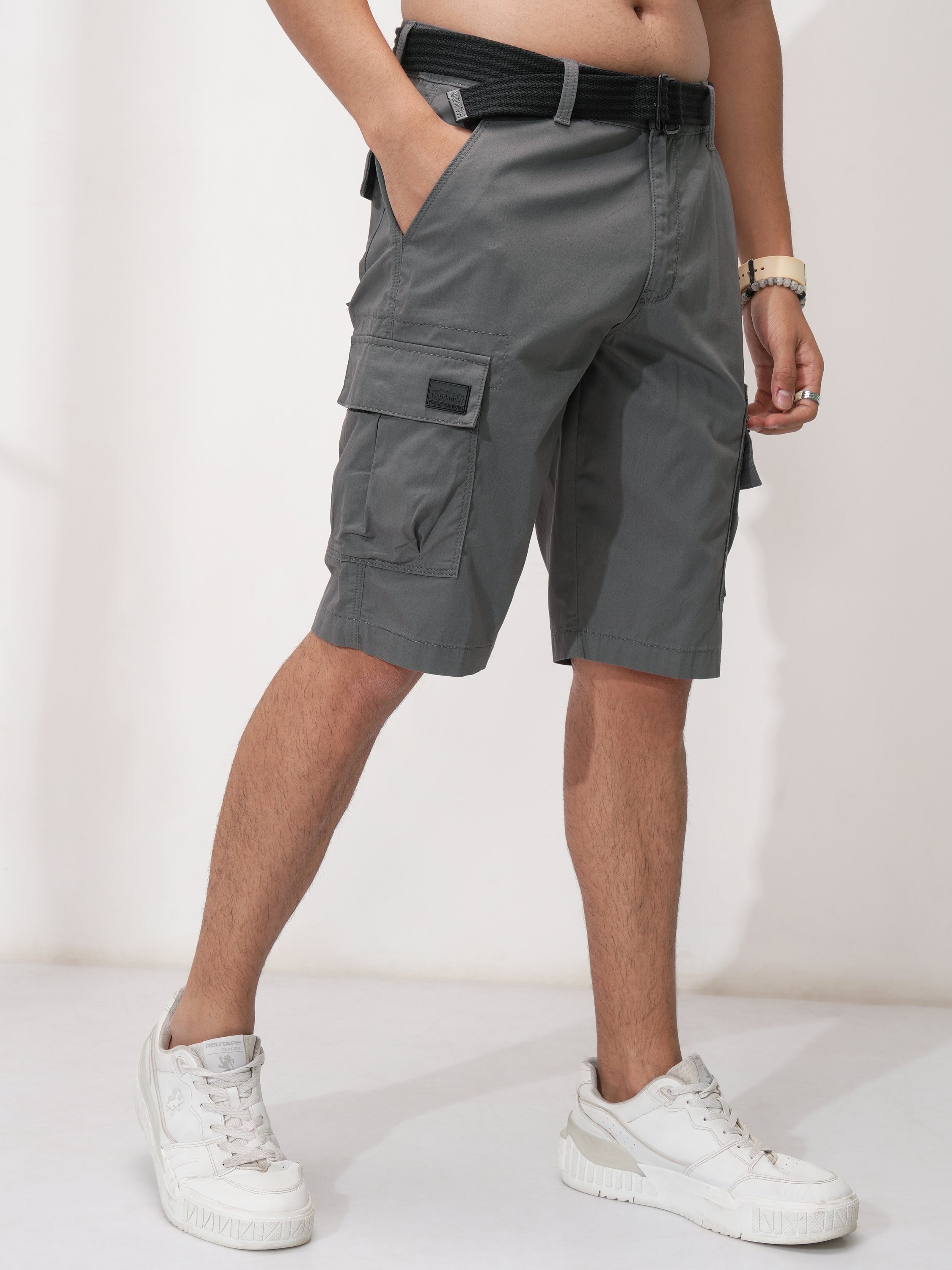 Highlander Men Grey Regular Fit Cargo Shorts - Grey - Image 6