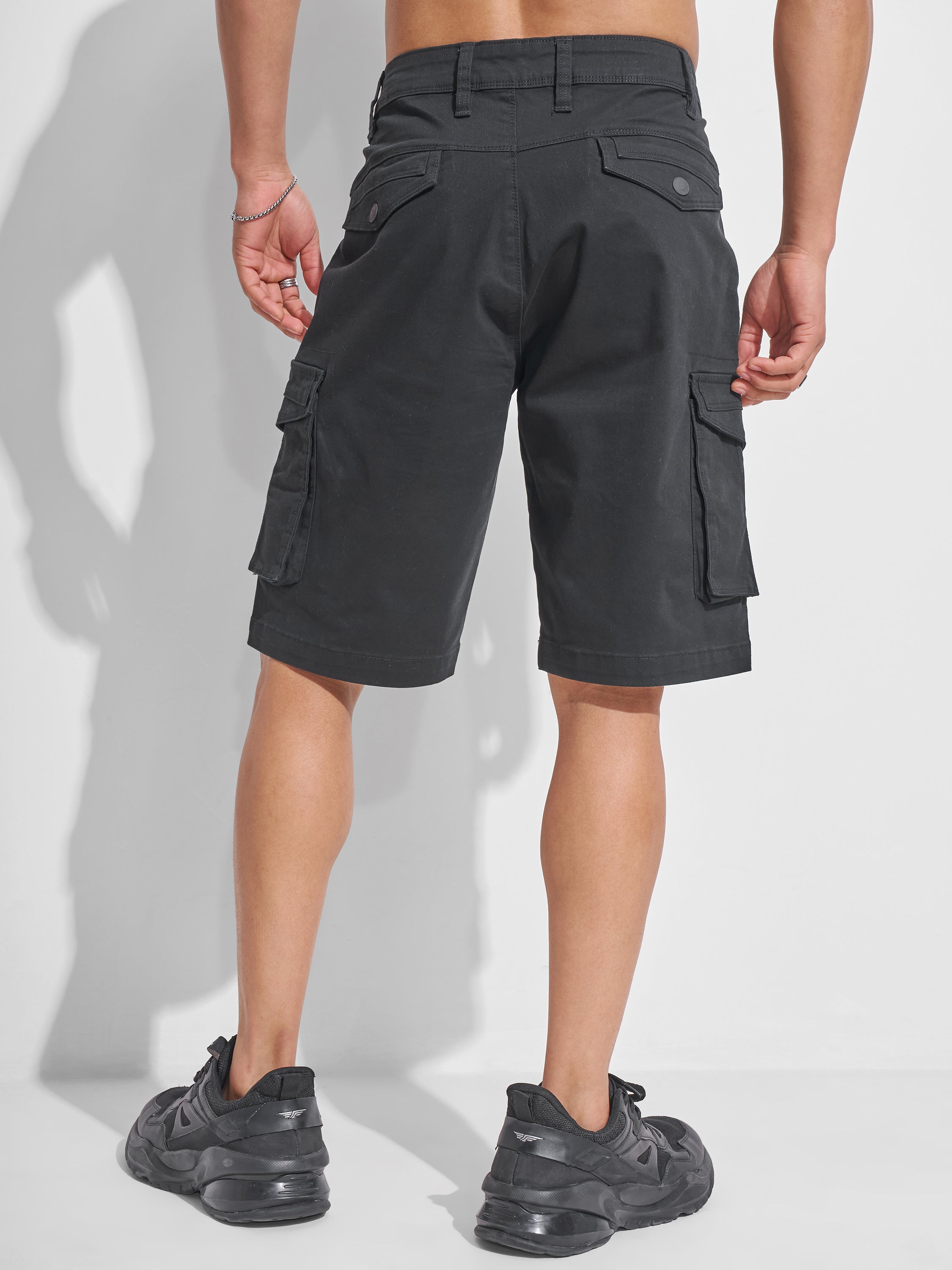Highlander Men Black Regular Fit Cargo Shorts - Black - Image 3