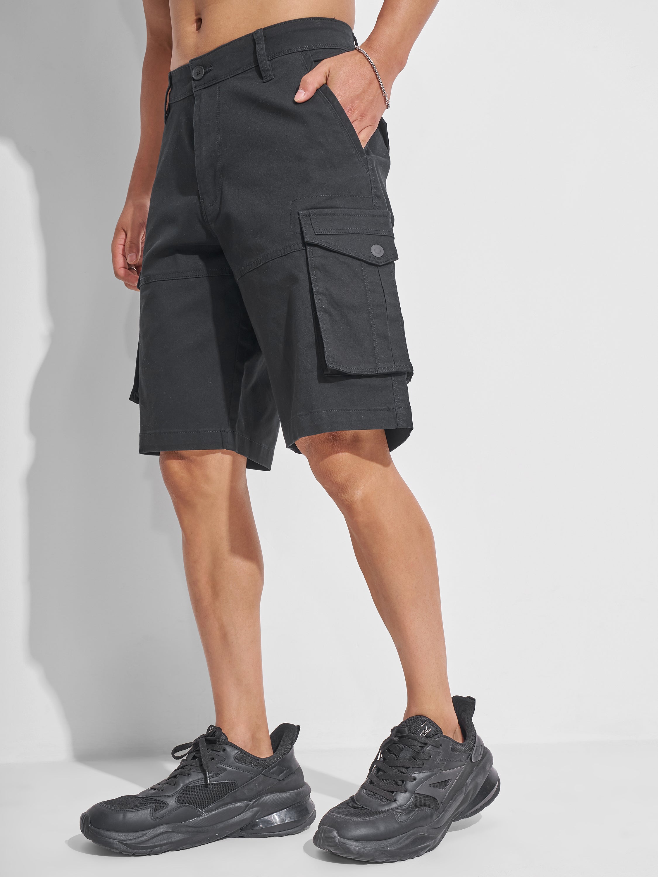 Highlander Men Black Regular Fit Cargo Shorts - Black - Image 4