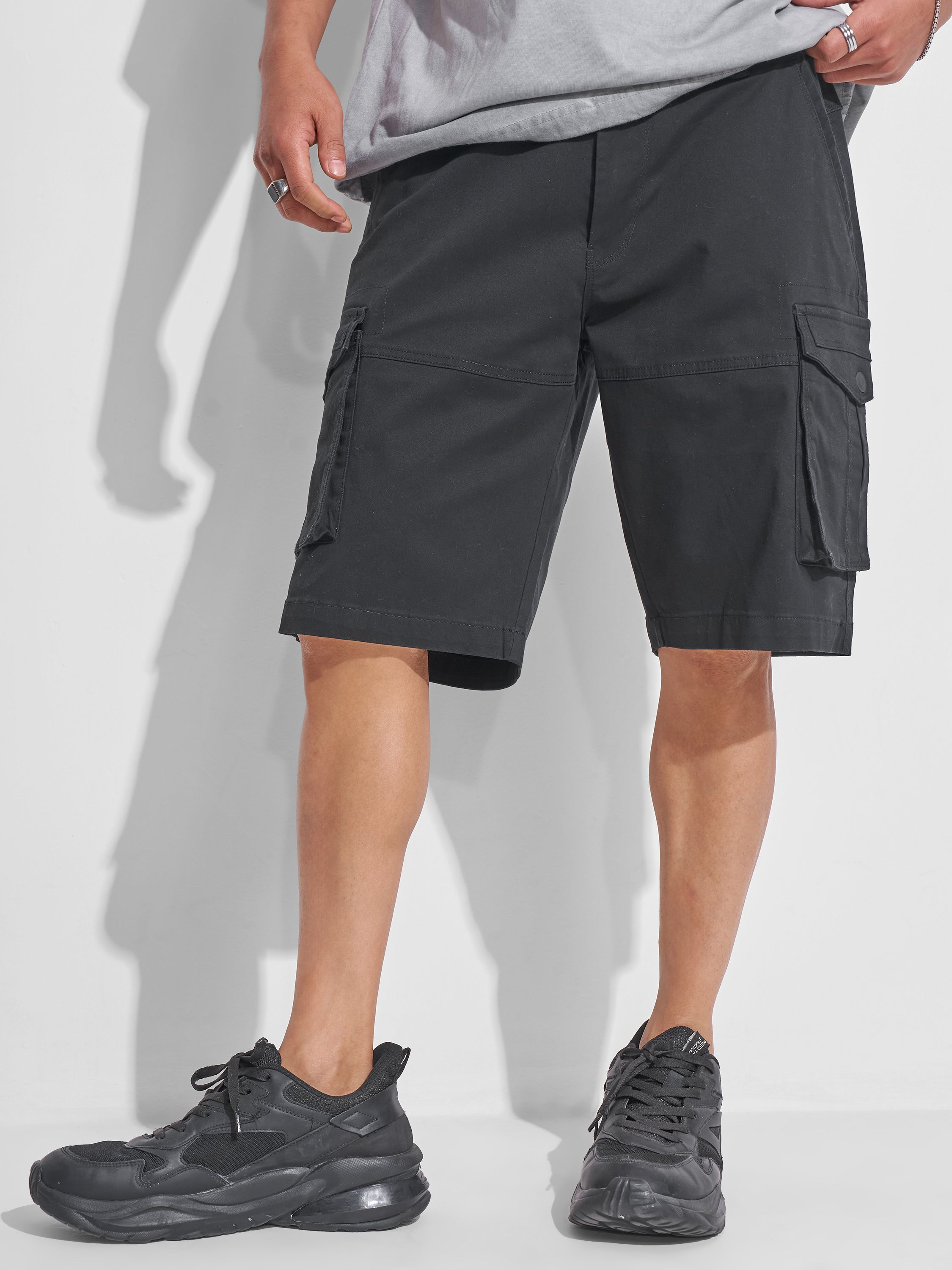 Highlander Men Black Regular Fit Cargo Shorts - Black - Image 6