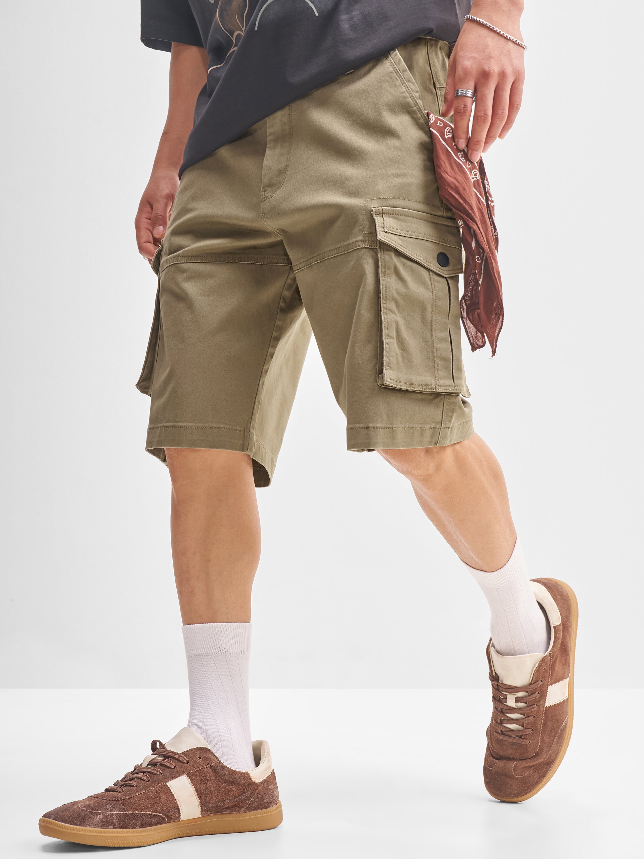 Highlander Men Brown Regular Fit Cargo Shorts - Brown - Image 4