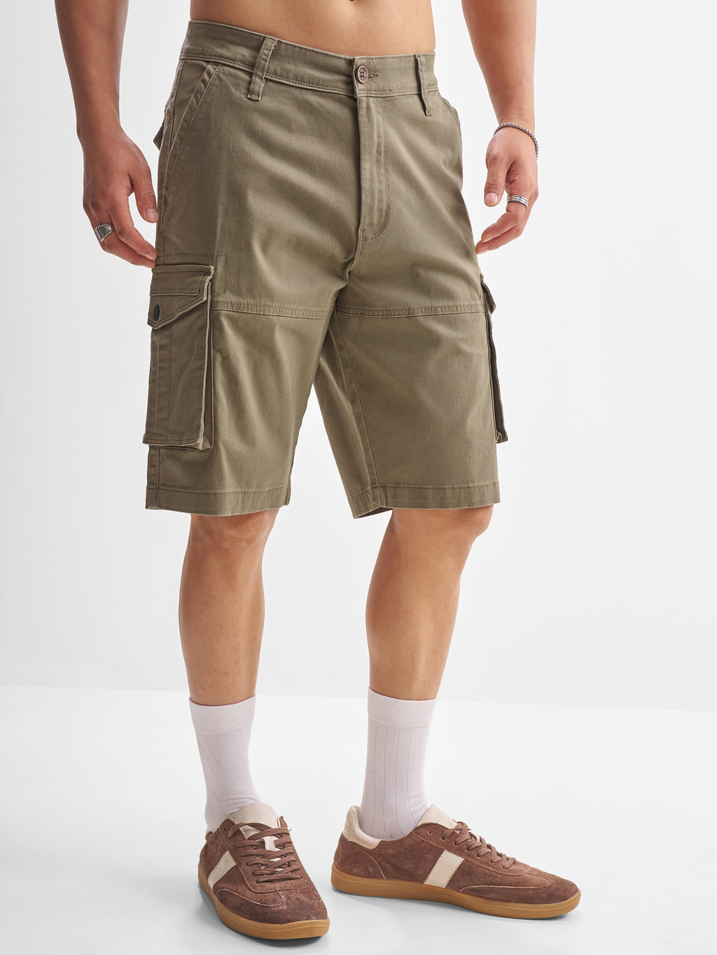 Highlander Men Brown Regular Fit Cargo Shorts - Brown - Image 6