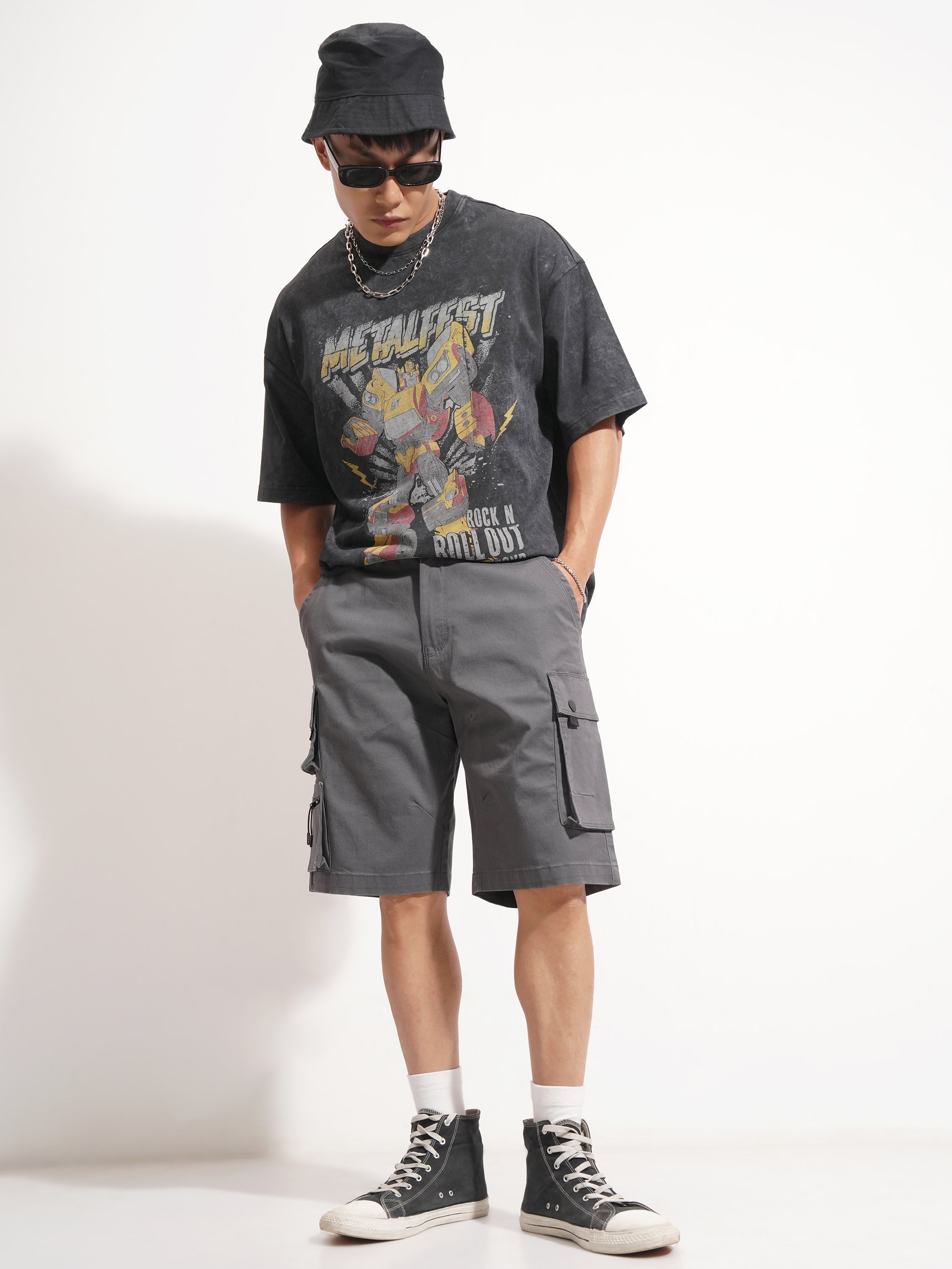 Highlander Men Grey Regular Fit Cargo Shorts - Grey - Image 2