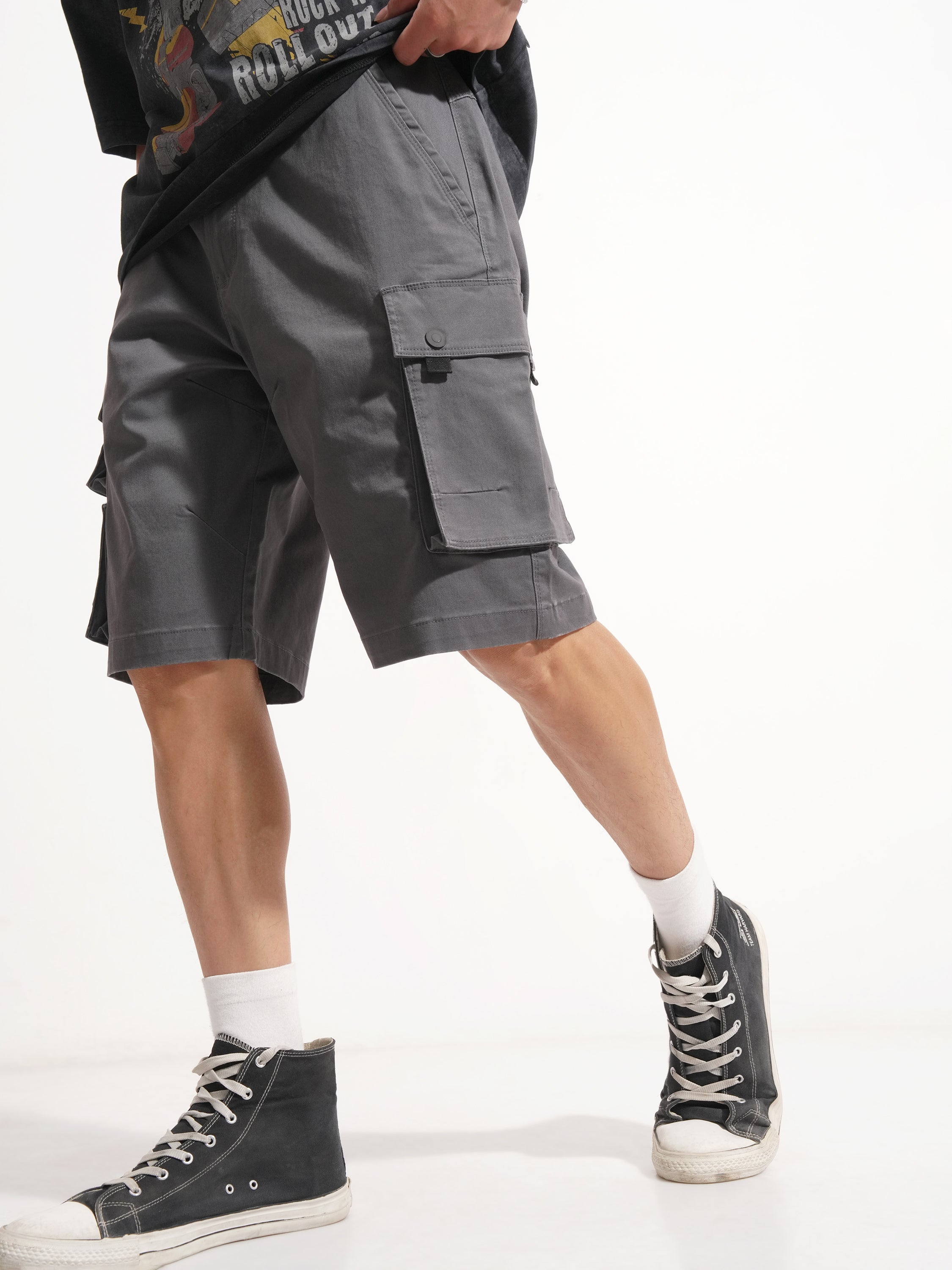 Highlander Men Grey Regular Fit Cargo Shorts - Grey - Image 4