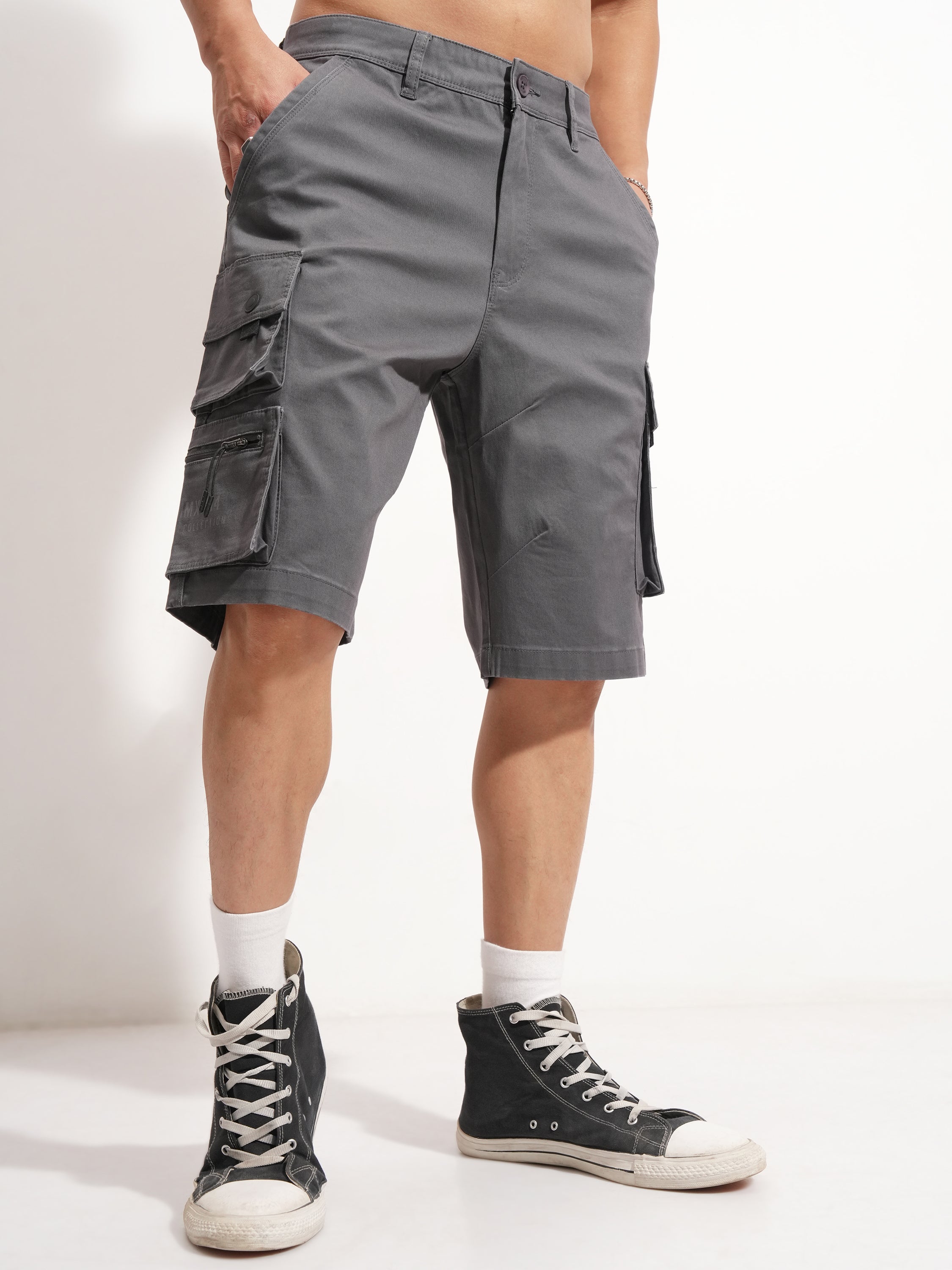 Highlander Men Grey Regular Fit Cargo Shorts - Grey - Image 6