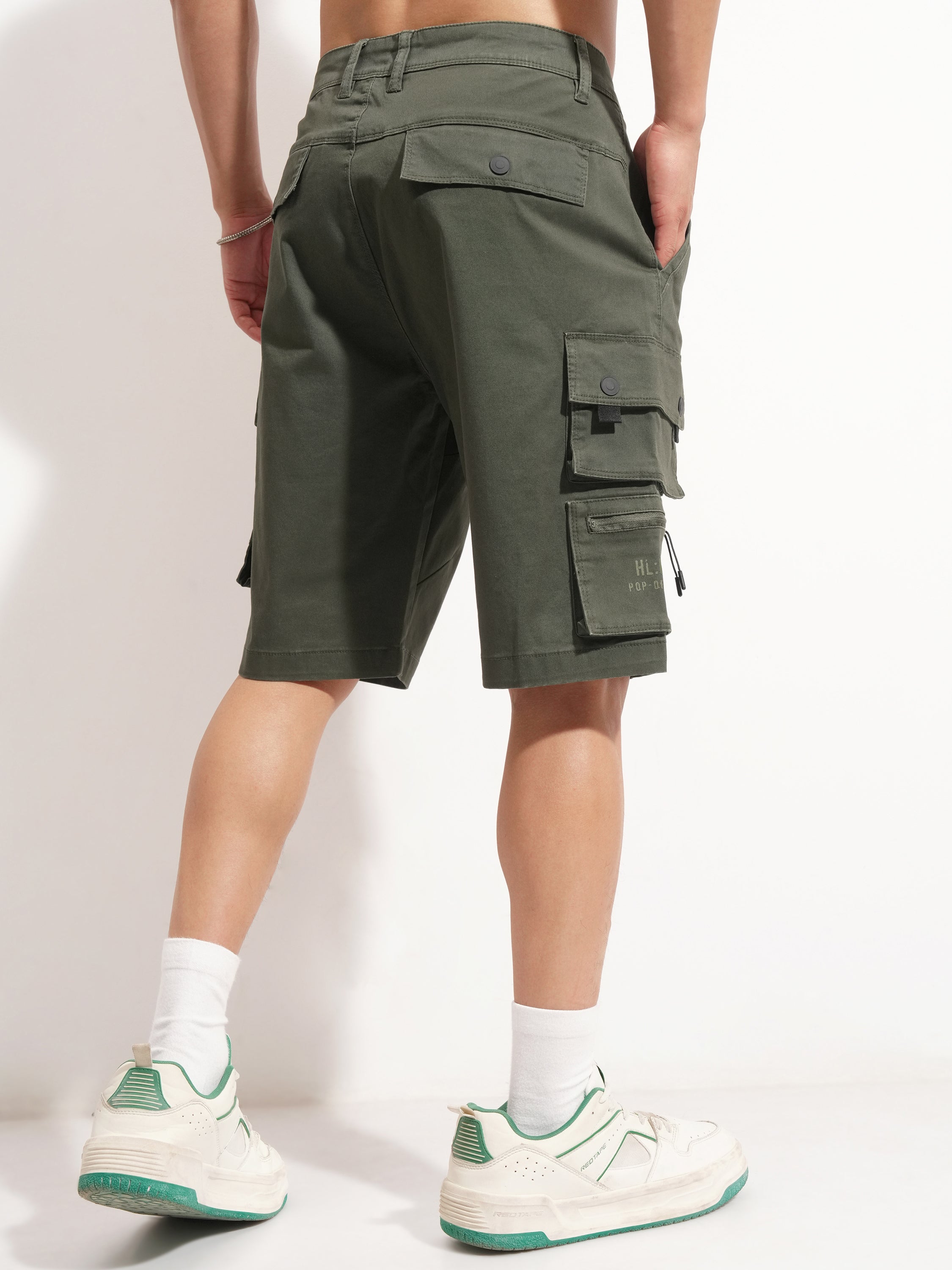 Highlander Men Green Regular Fit Cargo Shorts - Green - Image 3