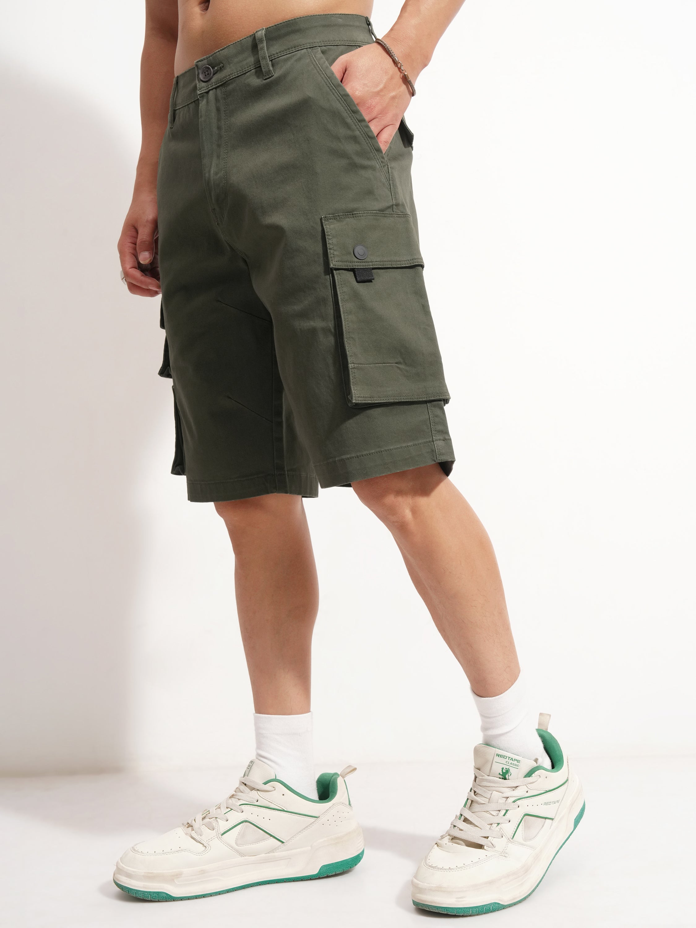 Highlander Men Green Regular Fit Cargo Shorts - Green - Image 4